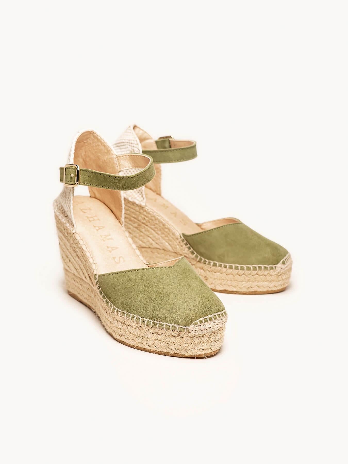 Sandália Jara Anabela 10 cm Camurça Verde Cáqui