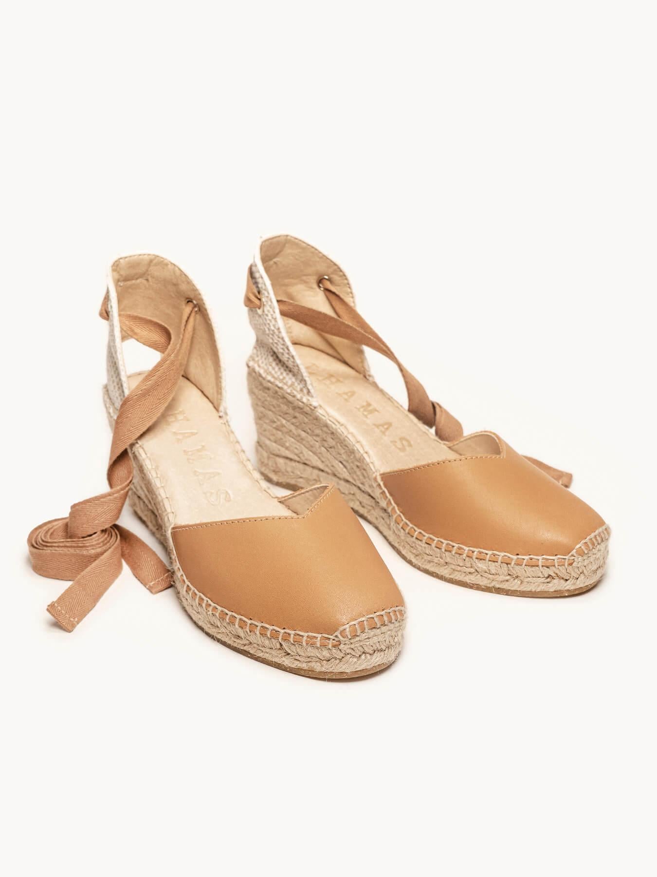 Sandália Romero Anabela 7 cm Napa Marrom Claro