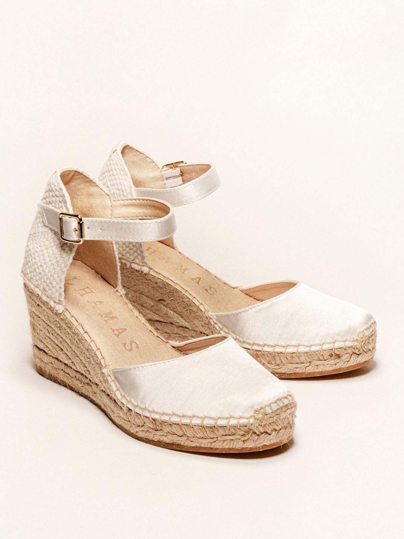 Sandália Anabela Média Dalia Cetim Branco