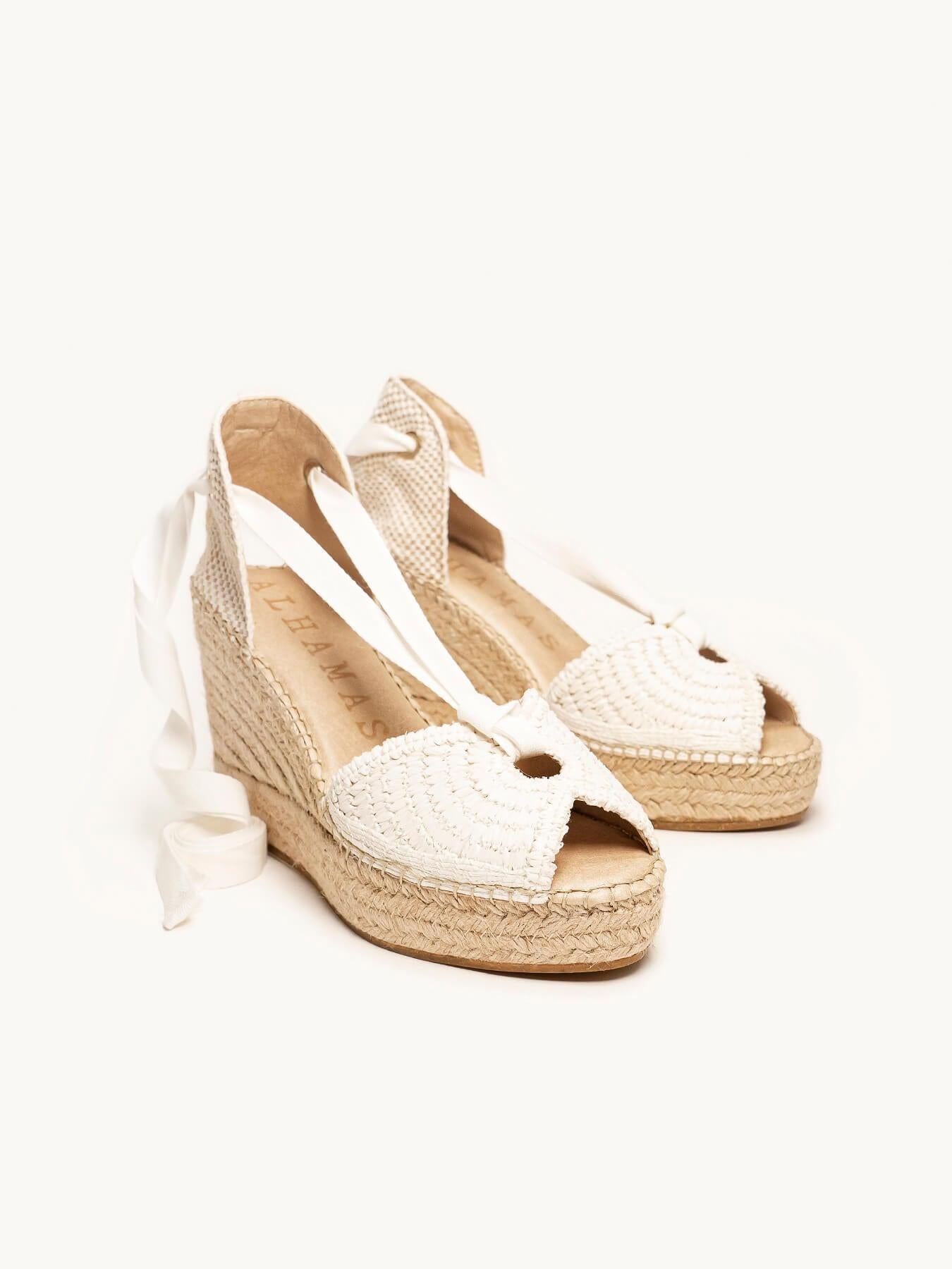 Sandália Lirio Anabela 10 cm Ráfia Branco