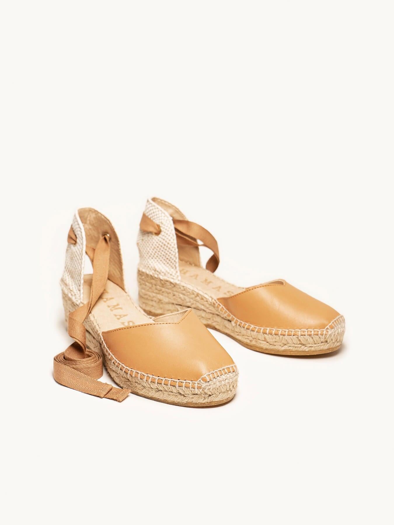 Sandália Romero Anabela 5 cm Napa Marrom Claro