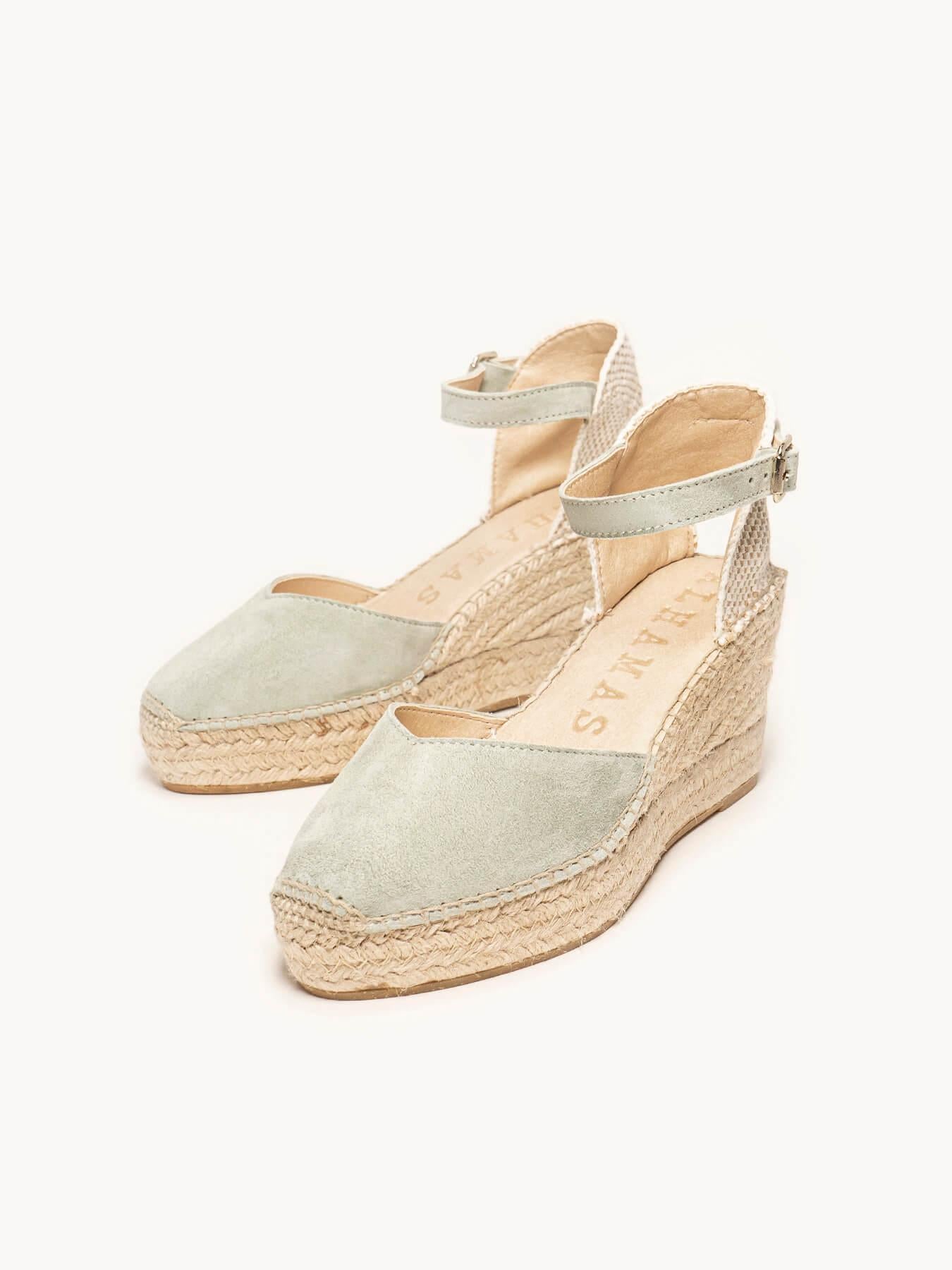 Sandália Anabela Média Plataforma Jara Camurça Verde Claro