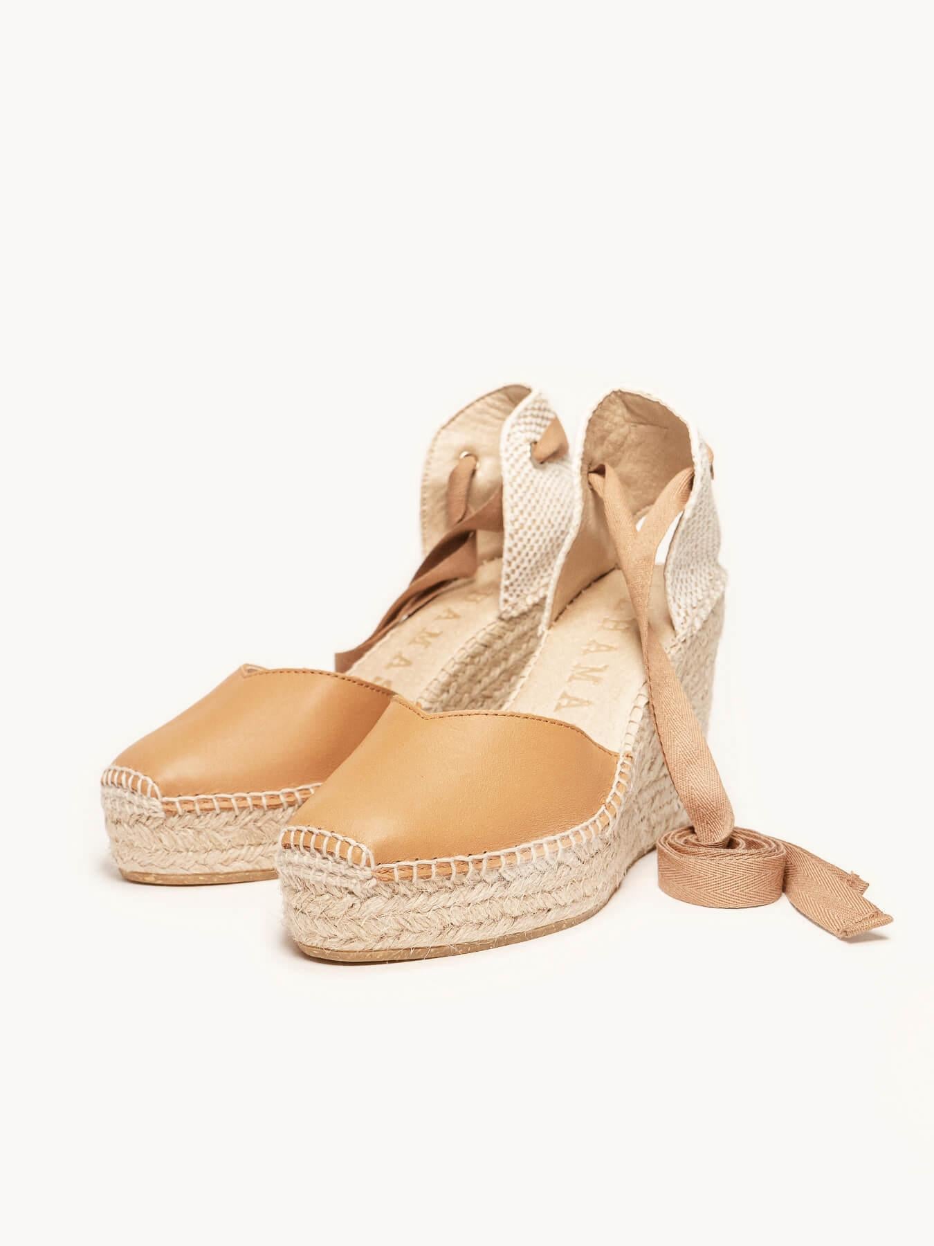 Sandália Romero Anabela 10 cm Napa Marrom Claro