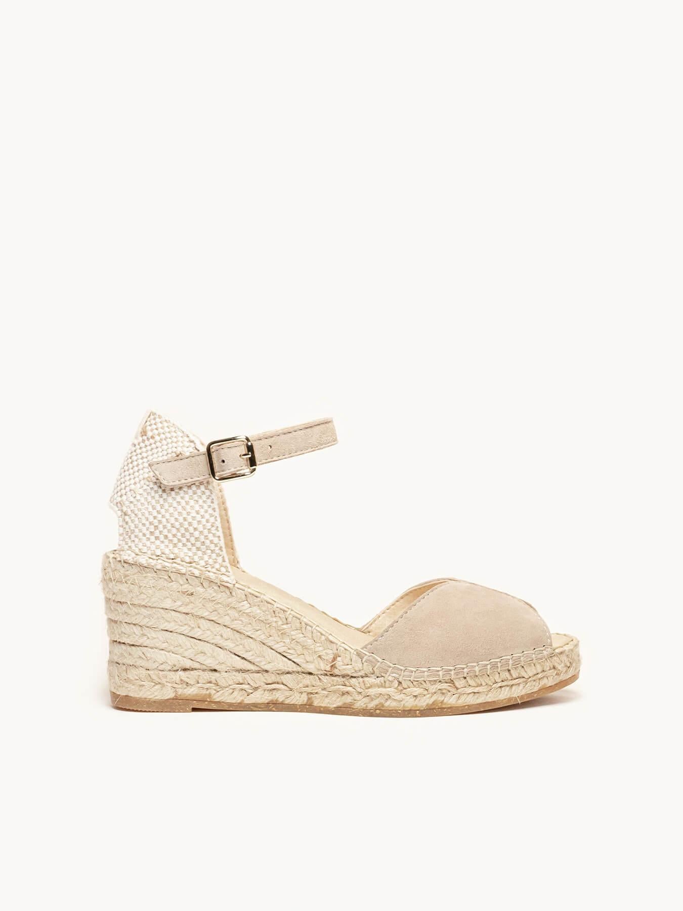 Sandália Anabela Média Alelí Camurça Pedra