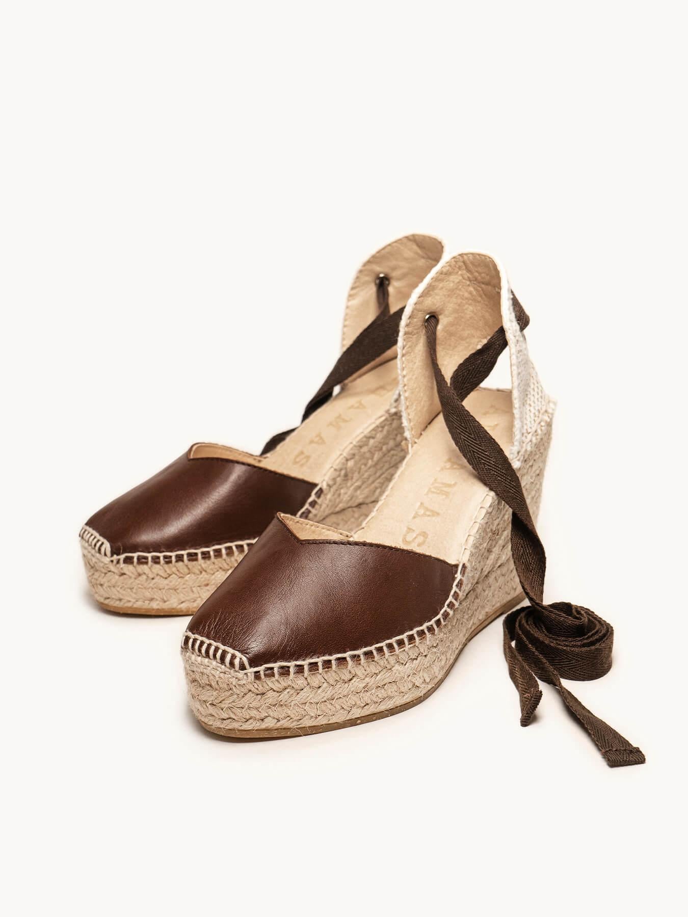 Sandália Romero Anabela 10 cm Napa Marrom Escuro