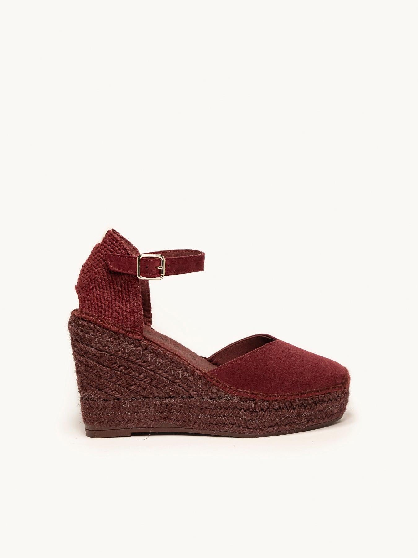 Sandália Jara Anabela 10 cm Camurça Granada