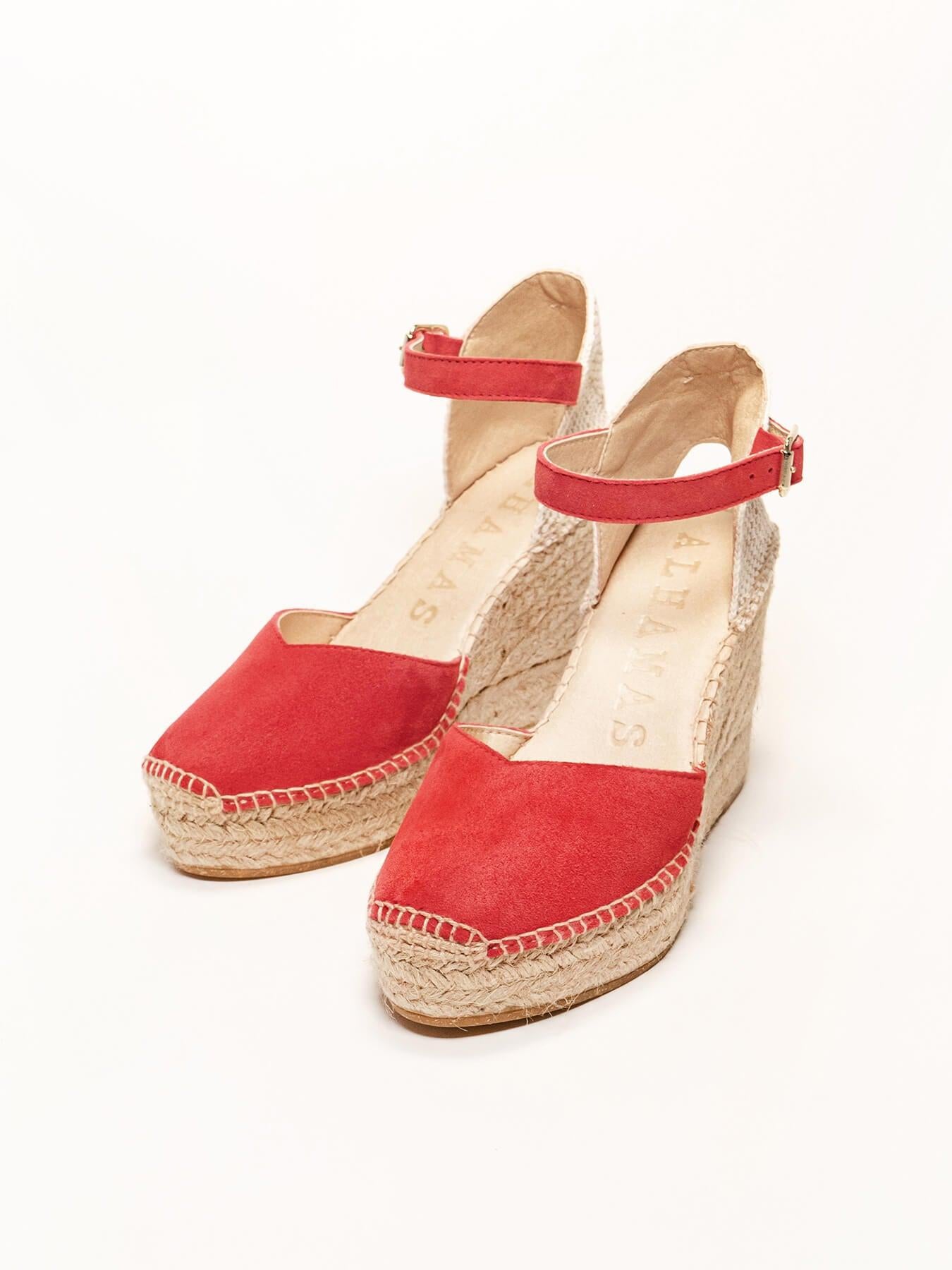 Sandália Anabela Alta Jara Camurça Vermelha