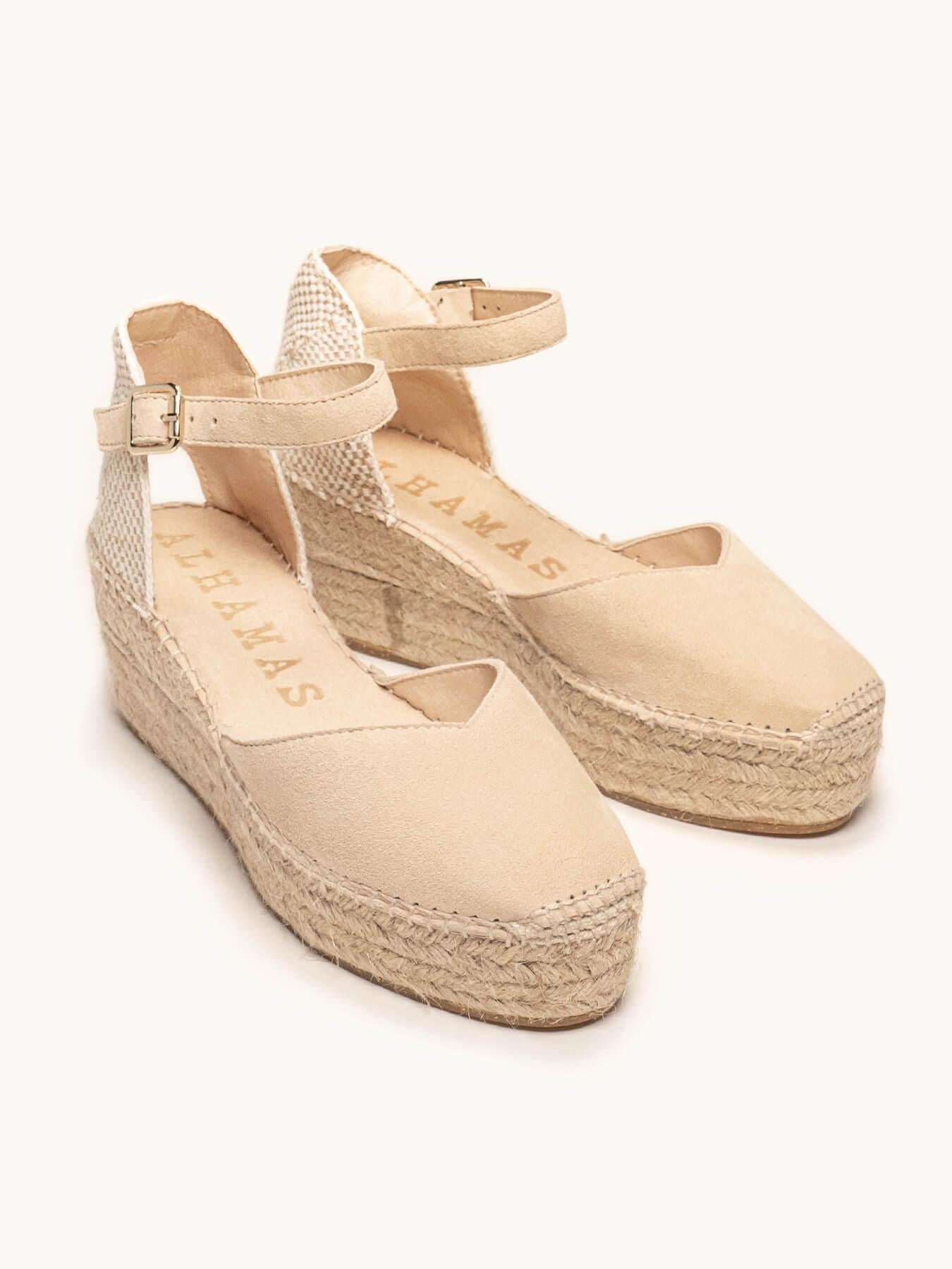 Sandália Jara Anabela 6 cm Camurça Areia