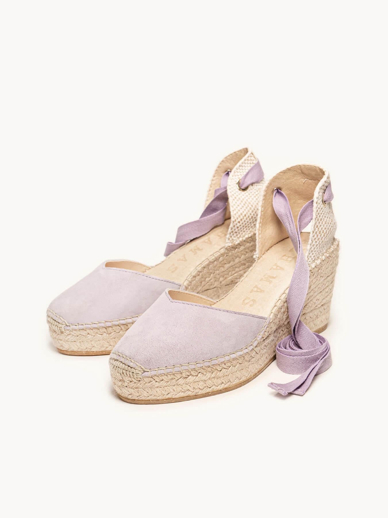 Sandália Romero Anabela 8 cm Camurça Lilás