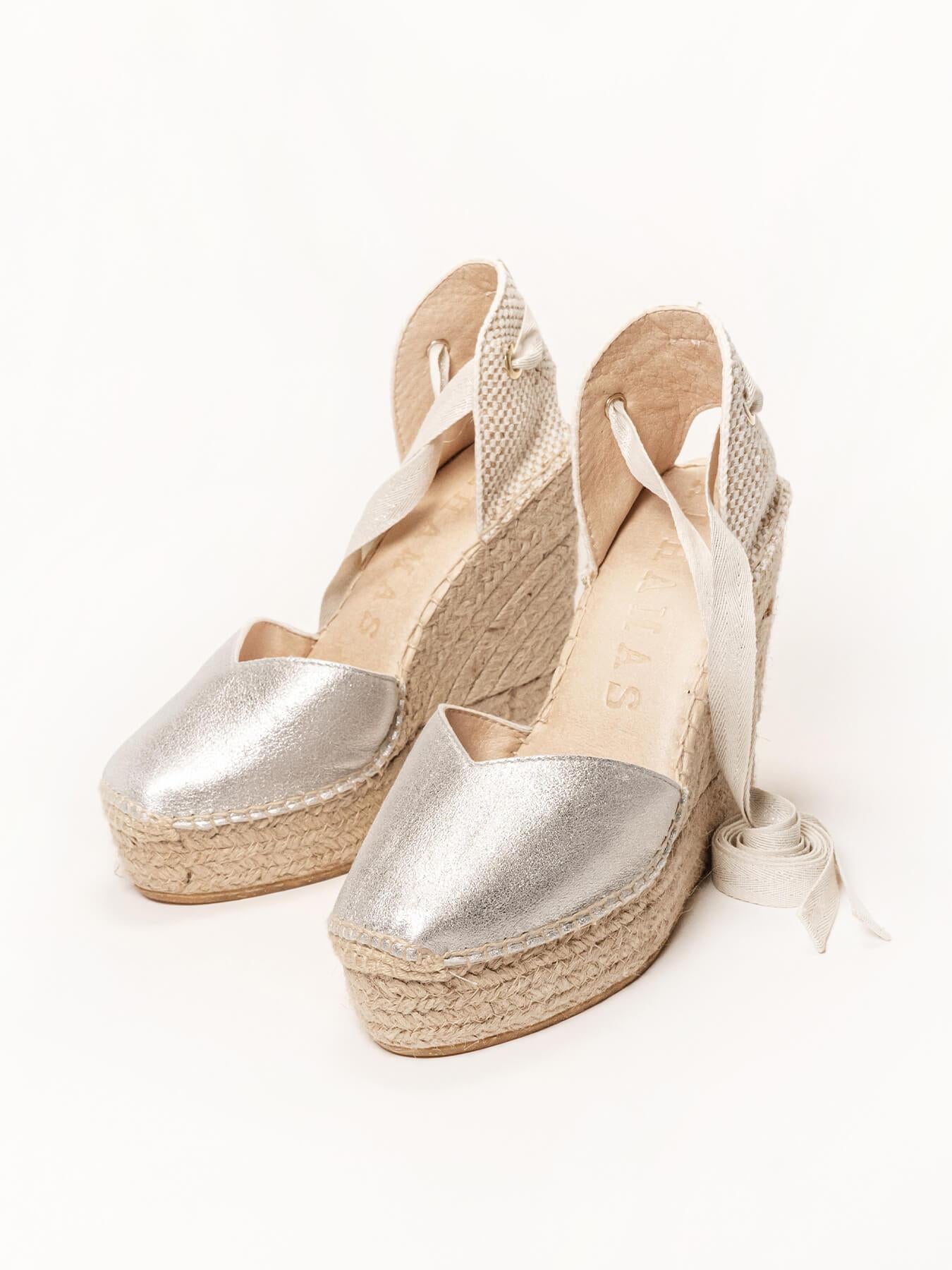 Sandália Romero Anabela 12 cm Camurça Prateado