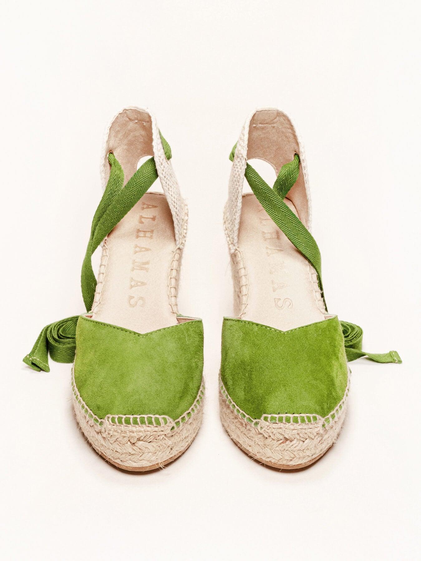 Sandália Romero Anabela 10 cm Camurça Verde