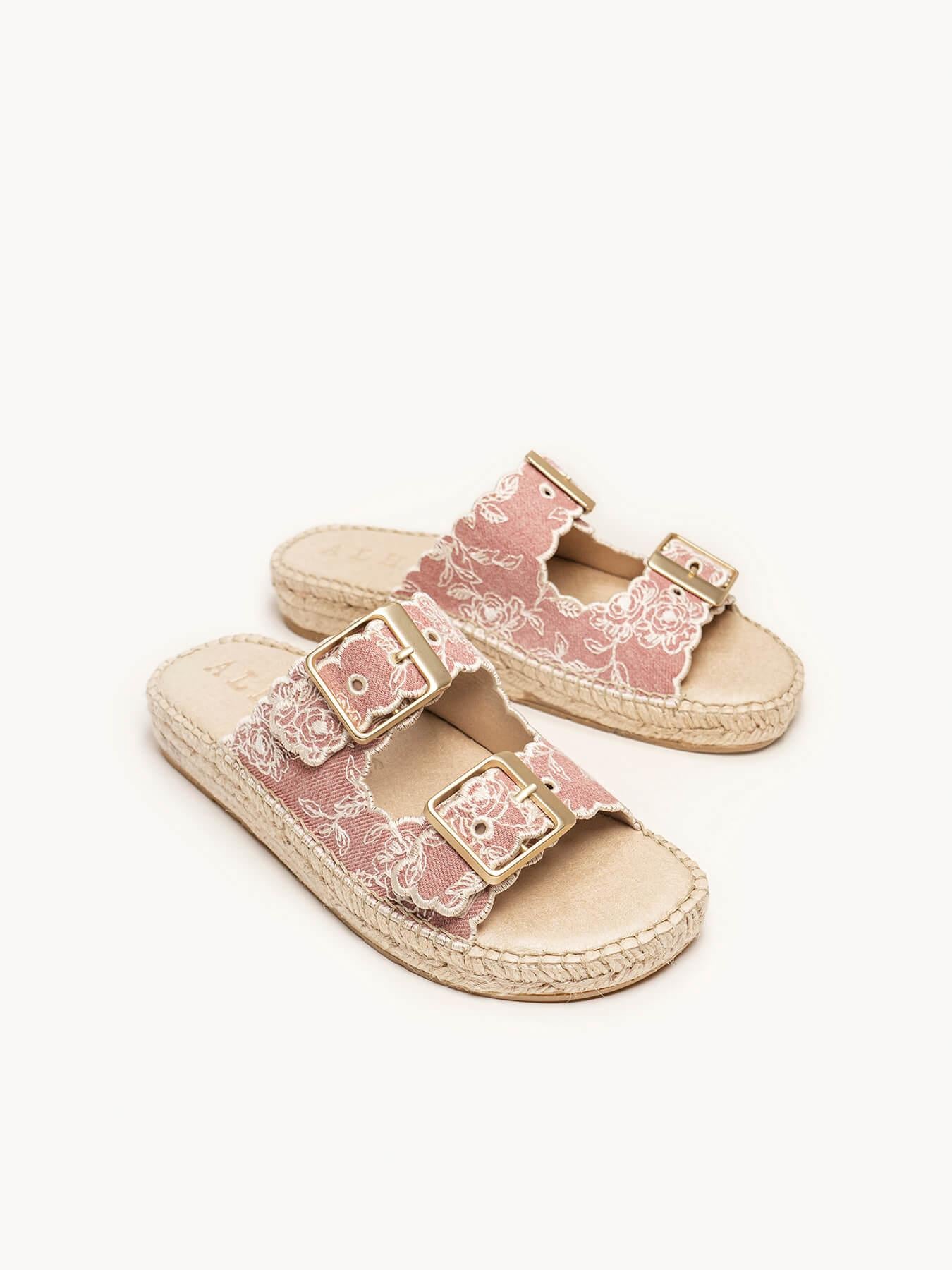 Sandália Papete Girasol Jeans Bordada Rosa