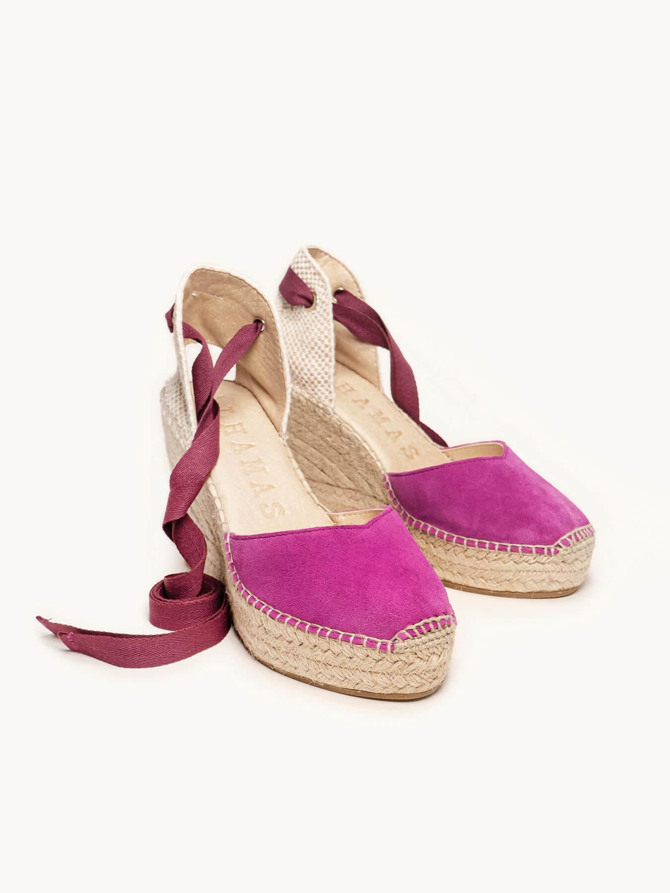 Sandália Anabela Alta Romero Camurça Roxa