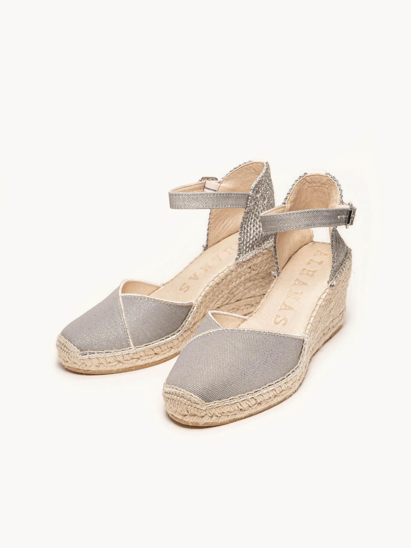 Sandália Jara Anabela 7 cm Lona Azul Jeans