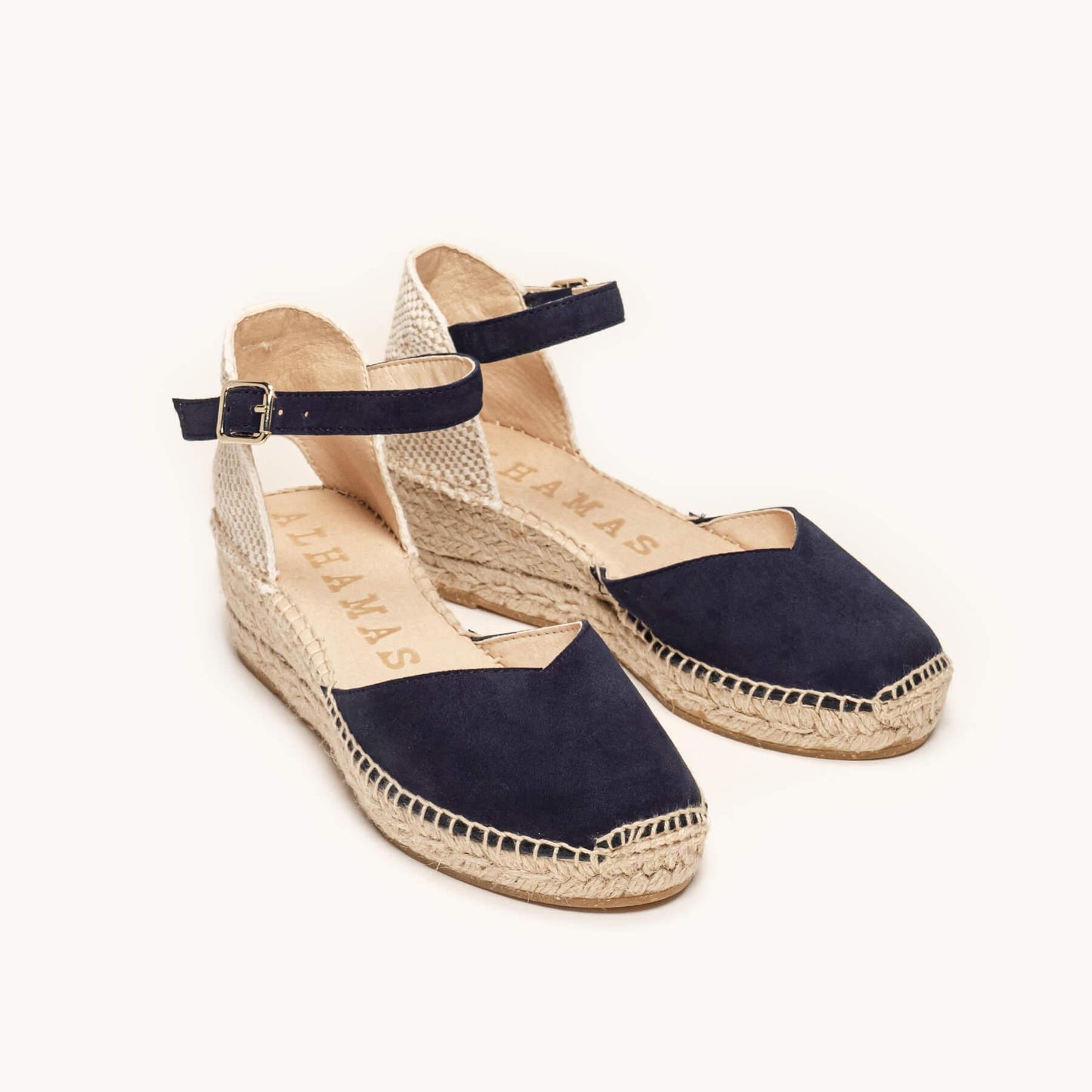 Sandália Anabela Baixa Jara Camurça Azul Marinho