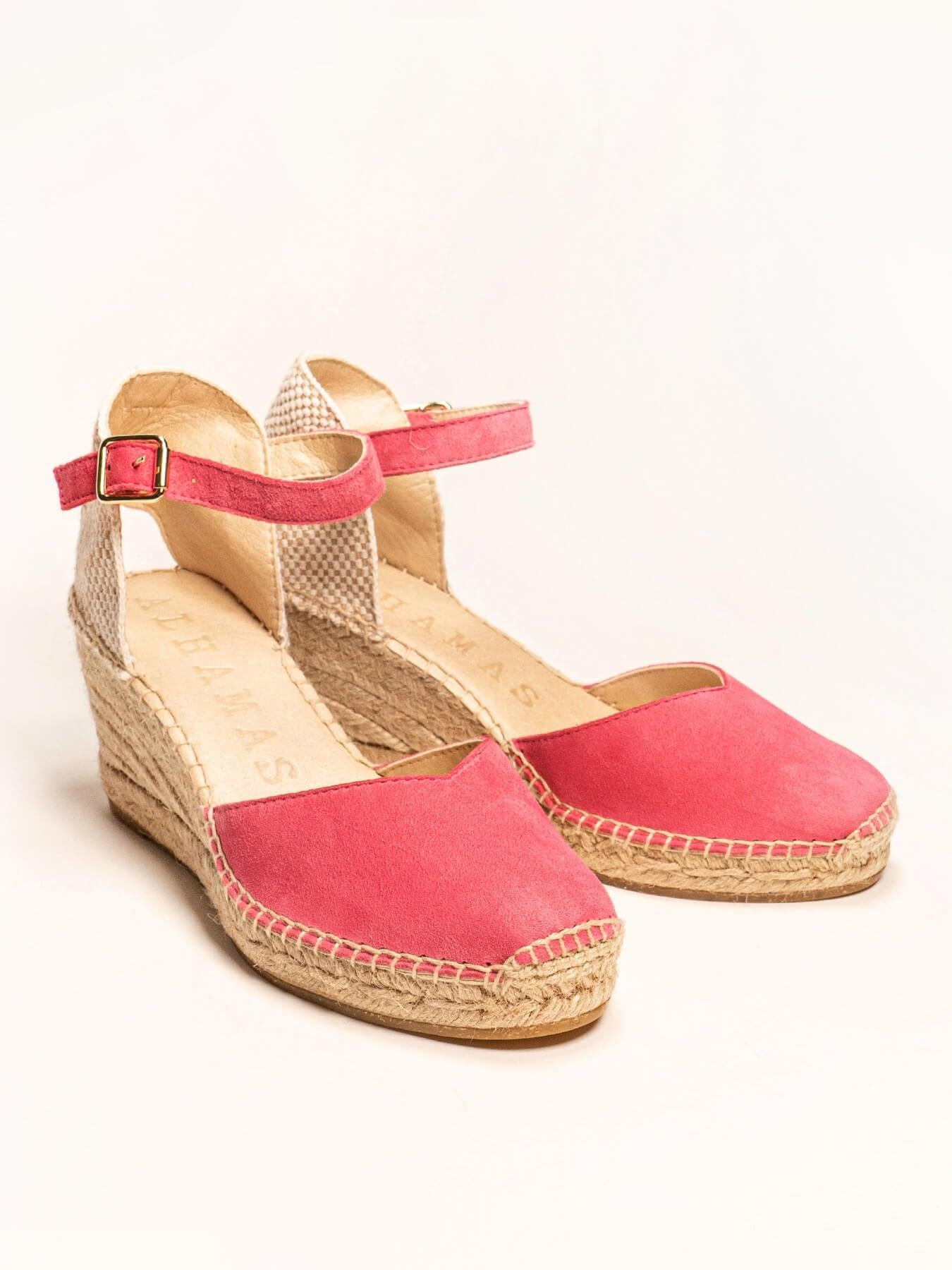 Sandália Anabela Média Jara Camurça Fúcsia