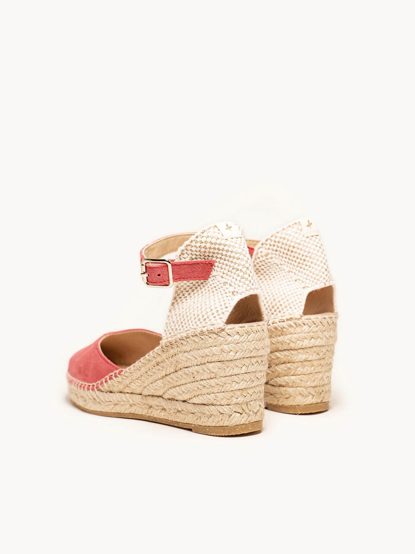 Sandália Jara Anabela 7 cm Camurça Rosa Escuro