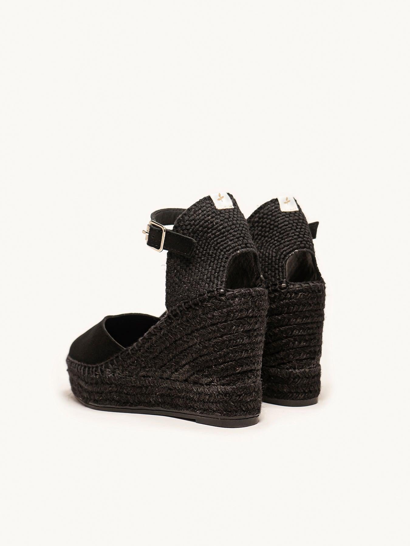 Sandália Jara Anabela 10 cm Camurça Preto