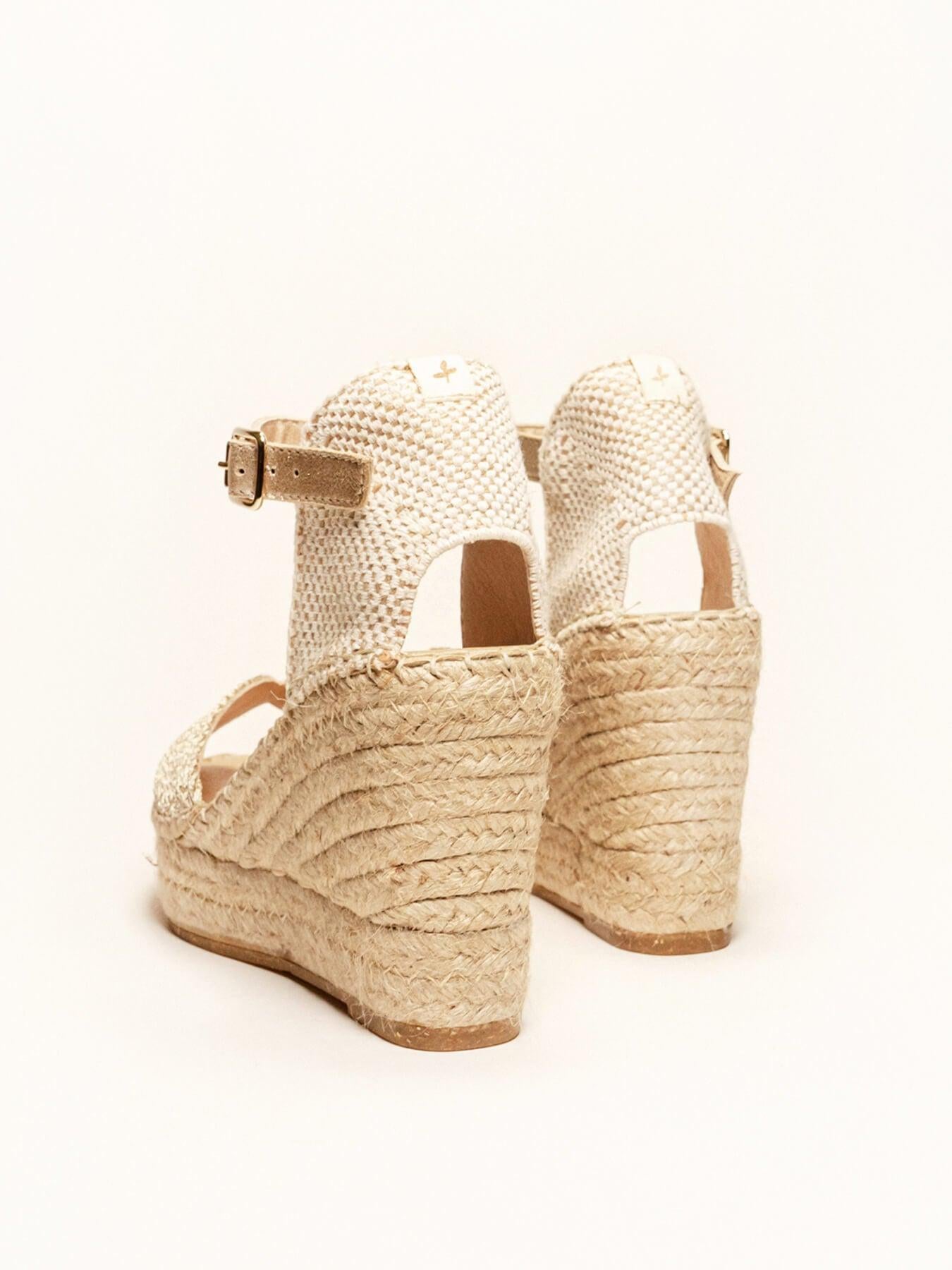 Sandália Alelí Anabela 10 cm Corda Dourado