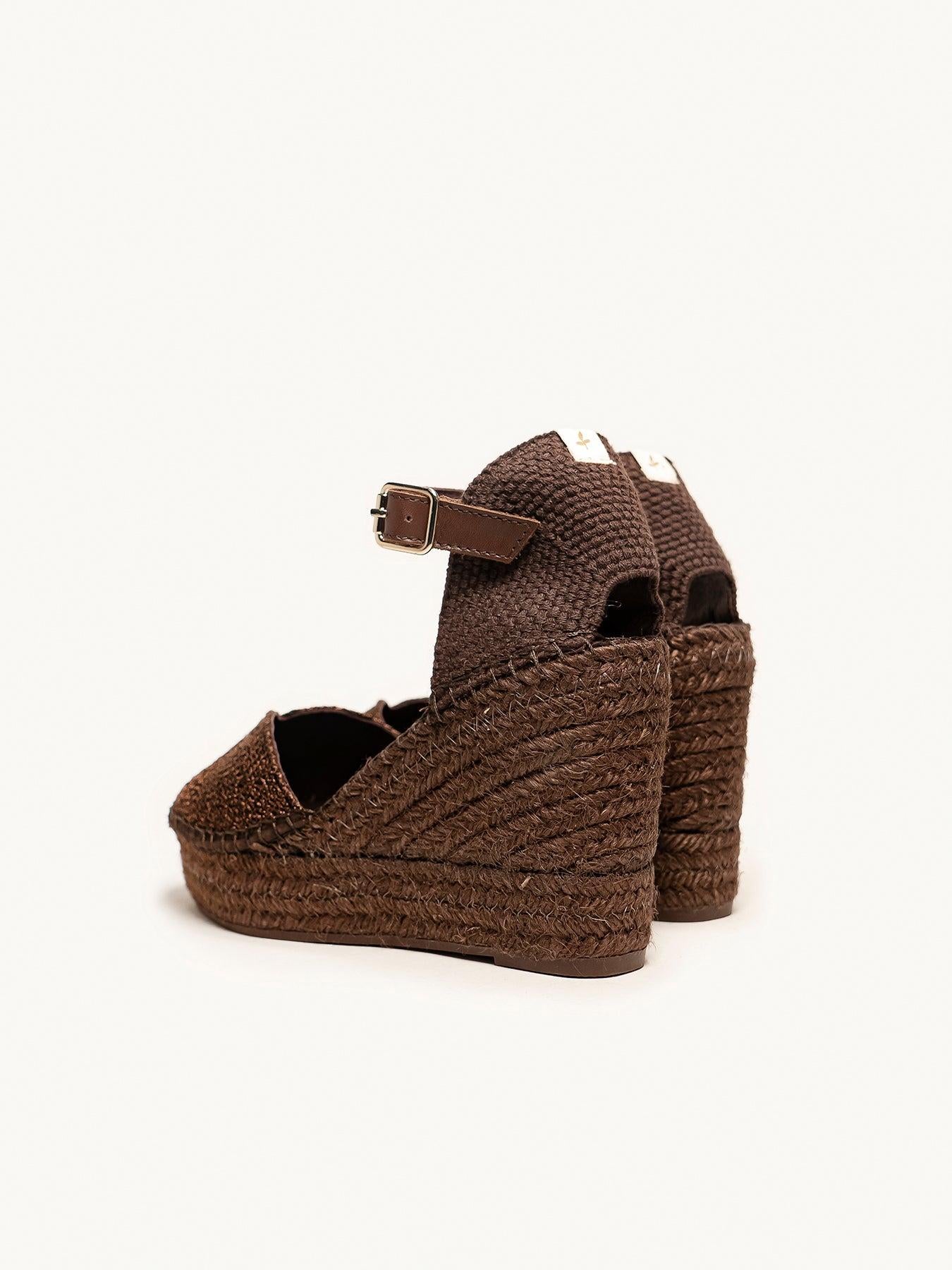 Sapatilha Alelí Anabela 10 cm Corda Marrom Escuro