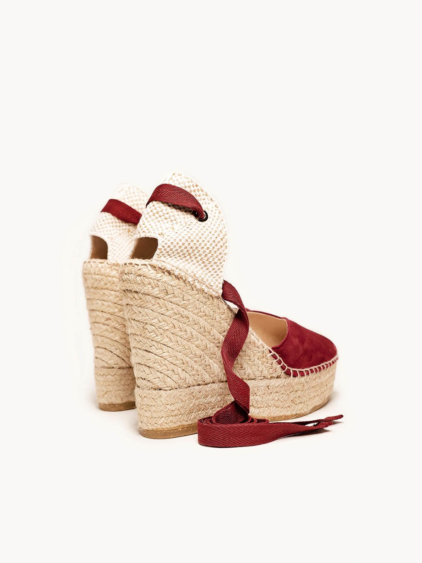Sandália Romero Anabela 12 cm Camurça Granada
