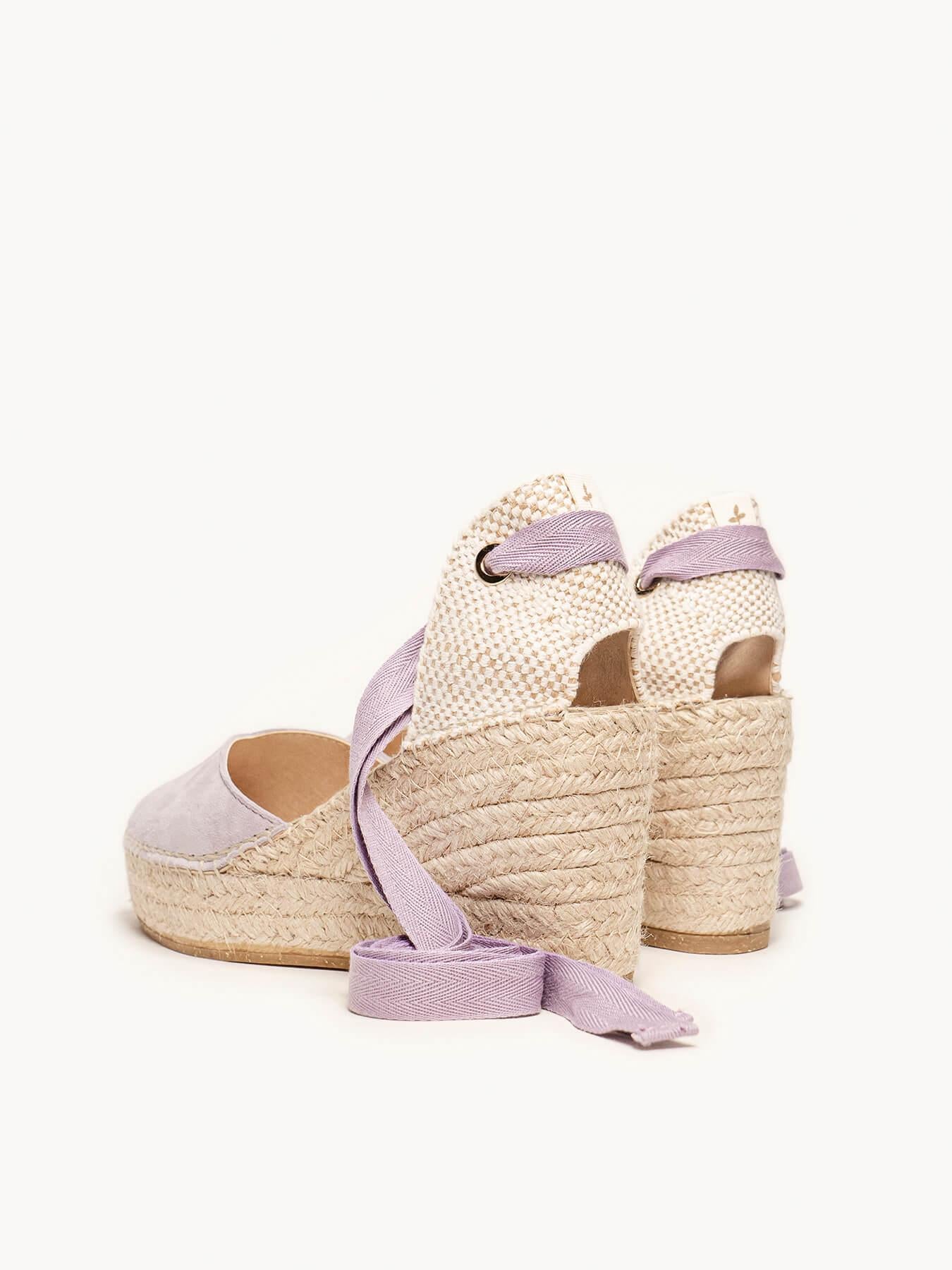 Sandália Romero Anabela 8 cm Camurça Lilás