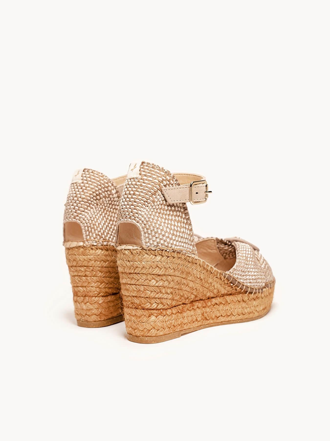 Sandália Amapola Anabela 8 cm Trançado Taupe