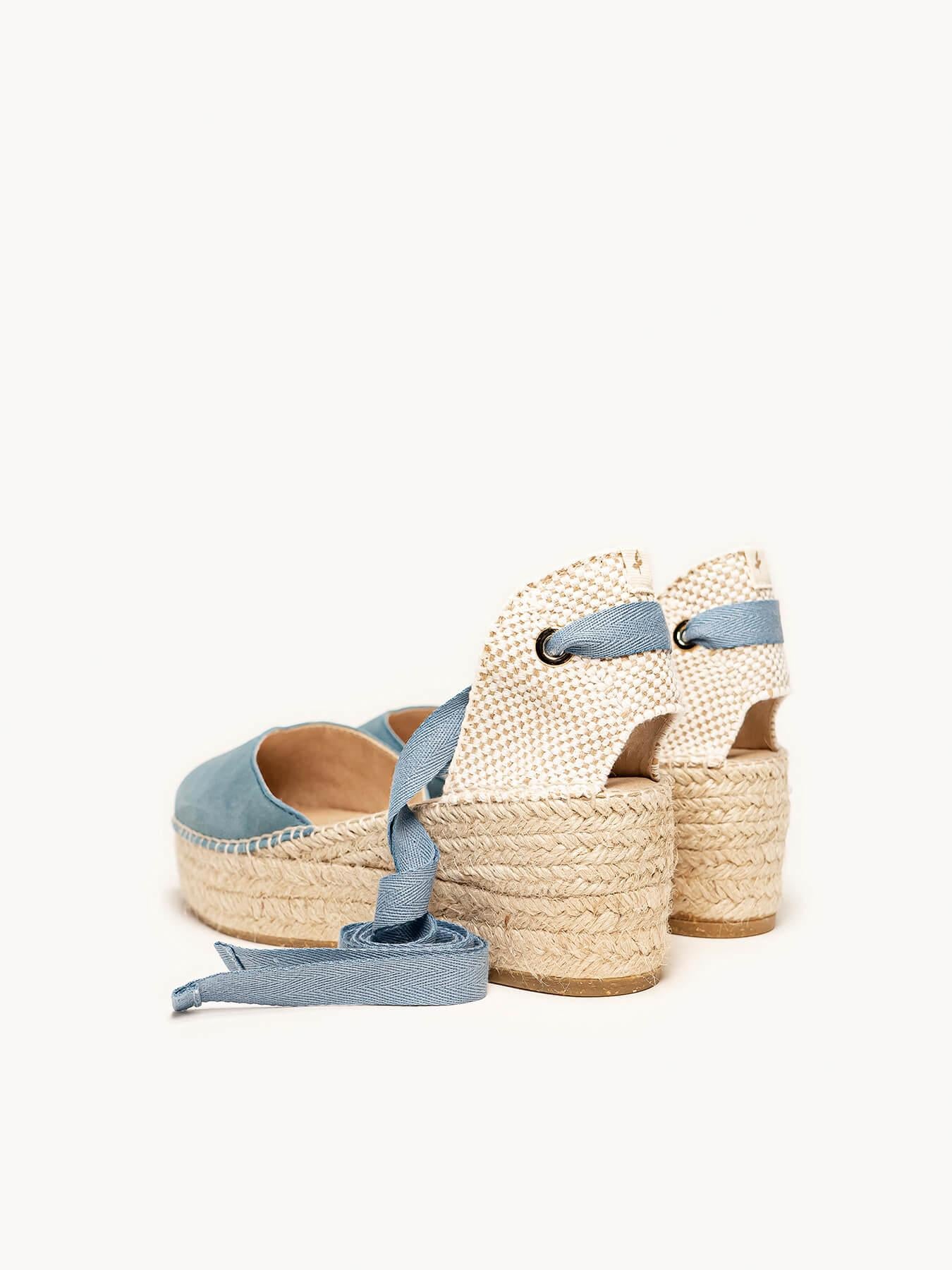 Sandália Romero Anabela 6 cm Camurça Azul Jeans