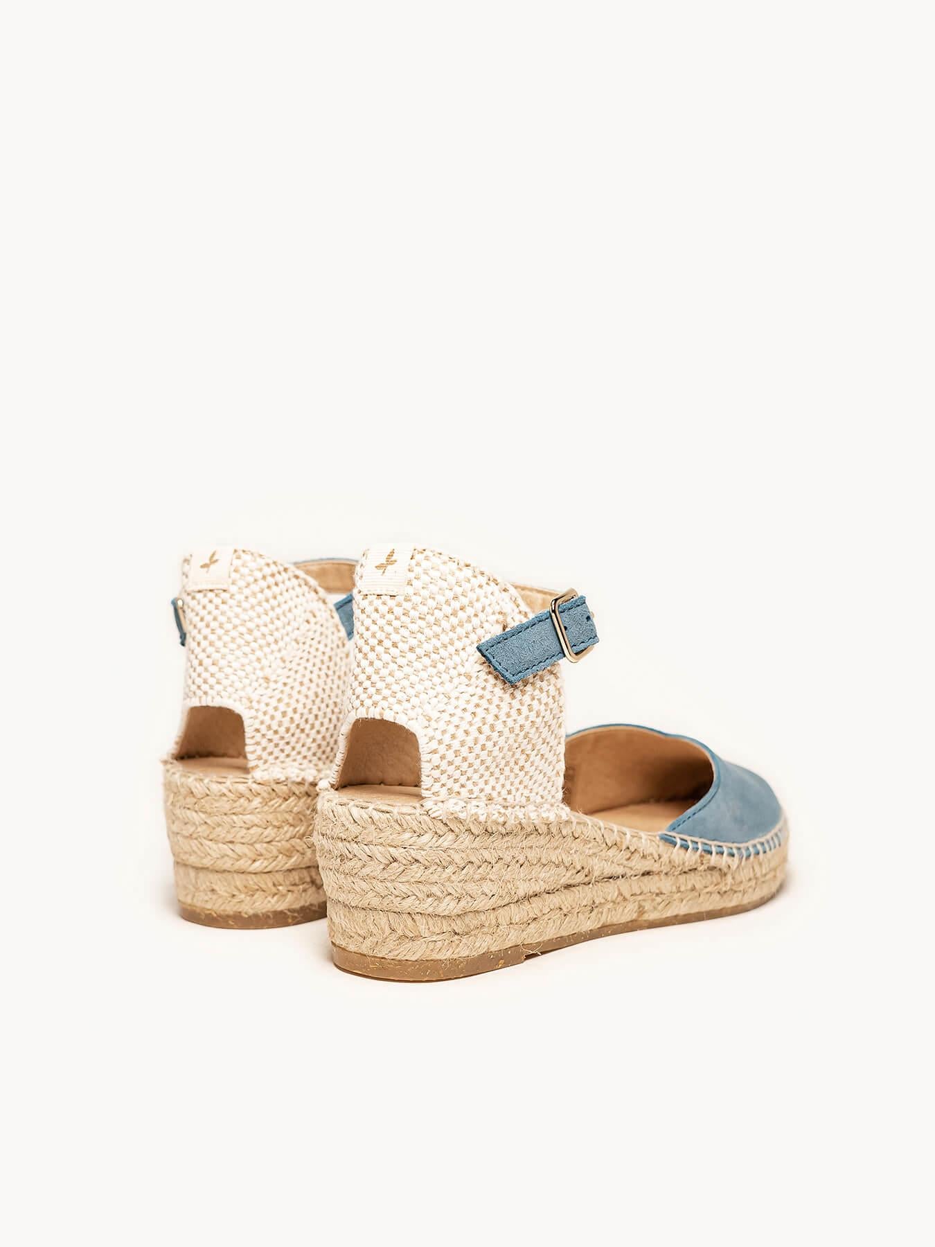 Sandália Jara Anabela 5 cm Camurça Azul Jeans