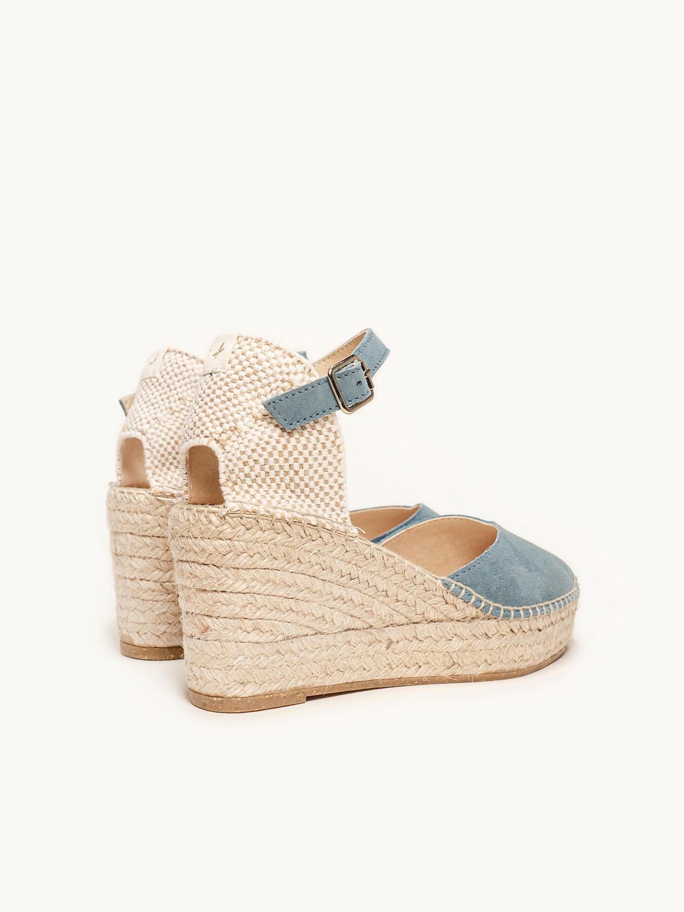 Sandália Jara Anabela 8 cm Camurça Azul Jeans