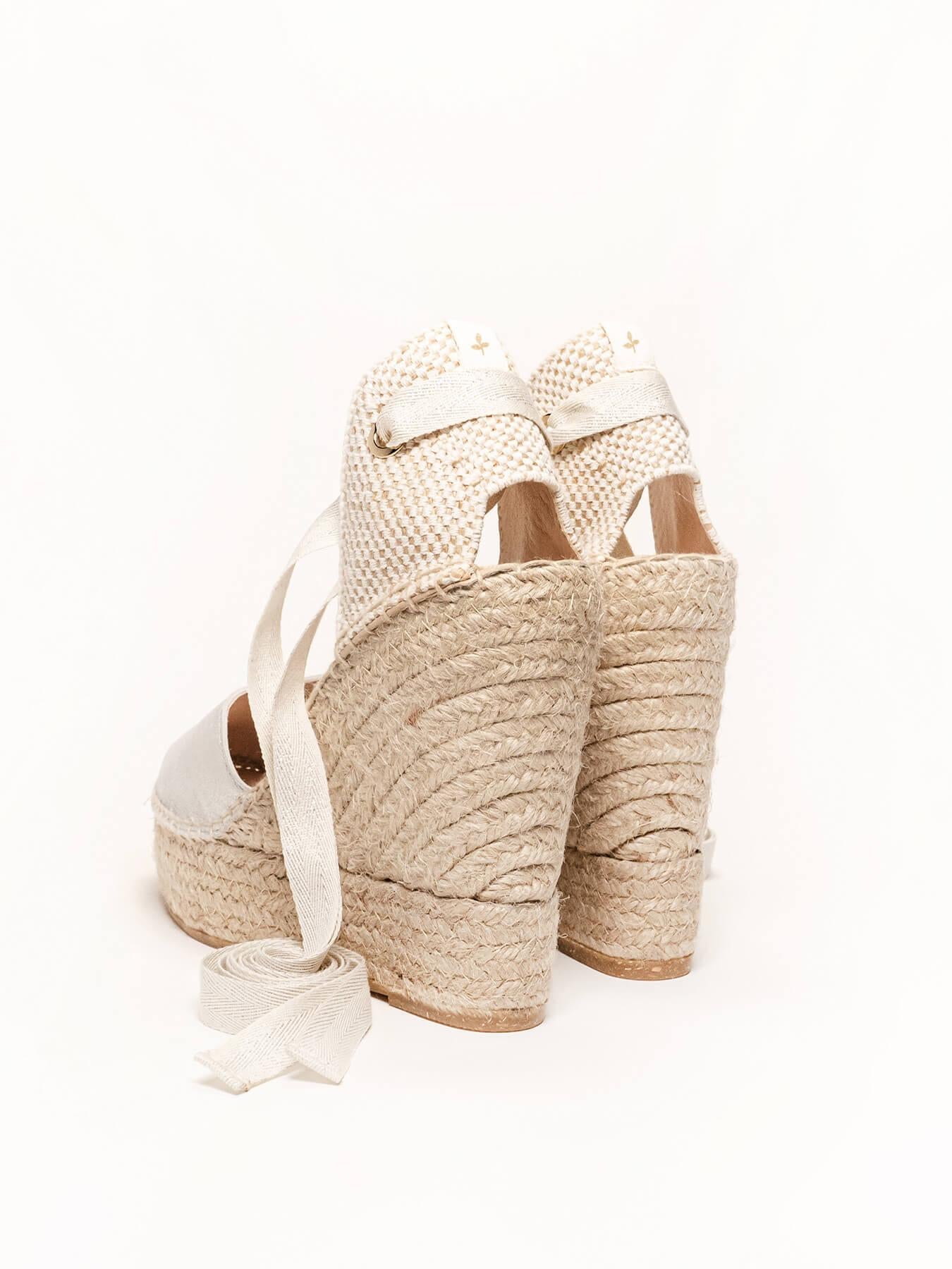 Sandália Romero Anabela 12 cm Camurça Prateado