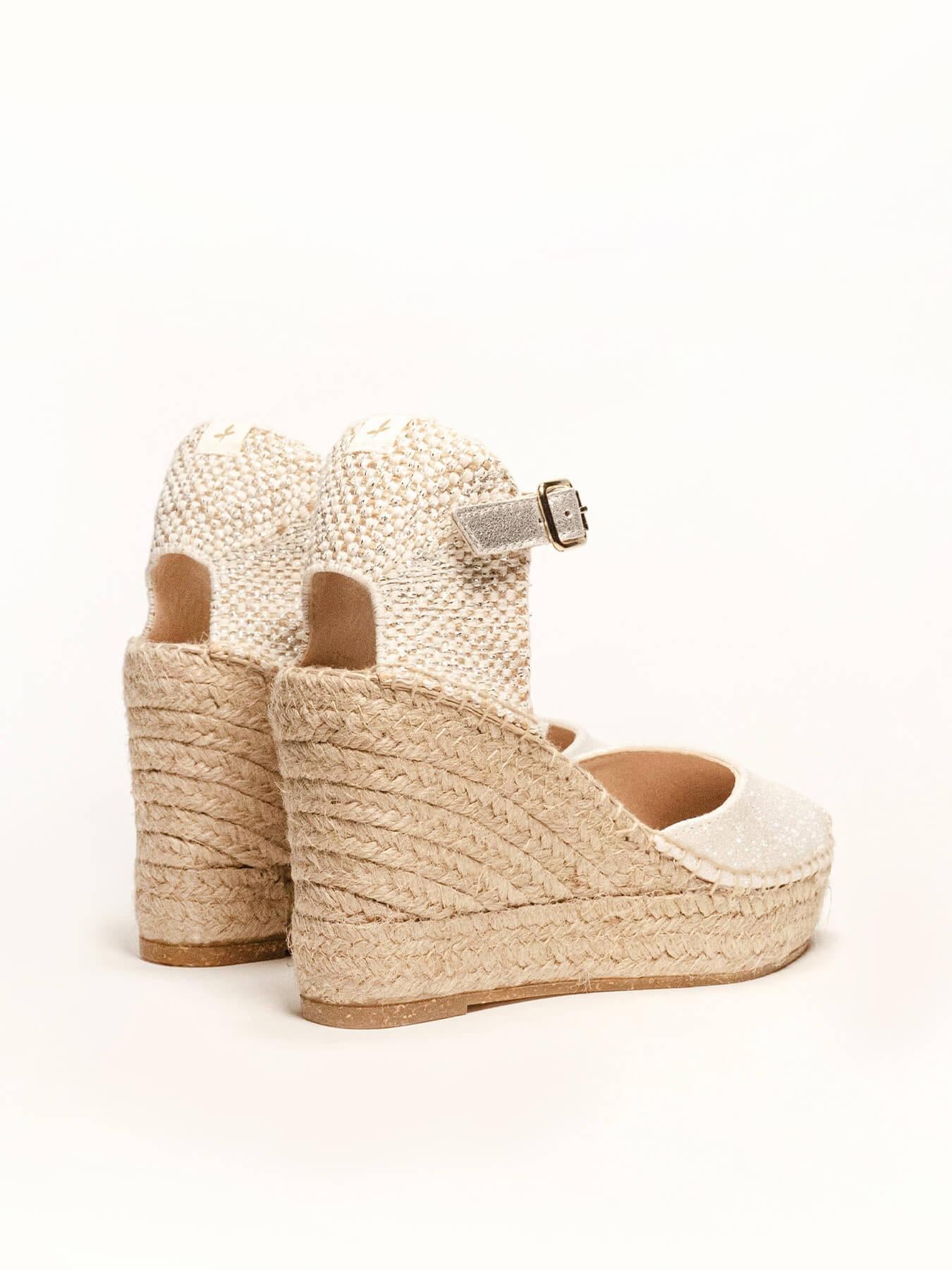 Sandália Anabela Alta Dalia Brilho Branca