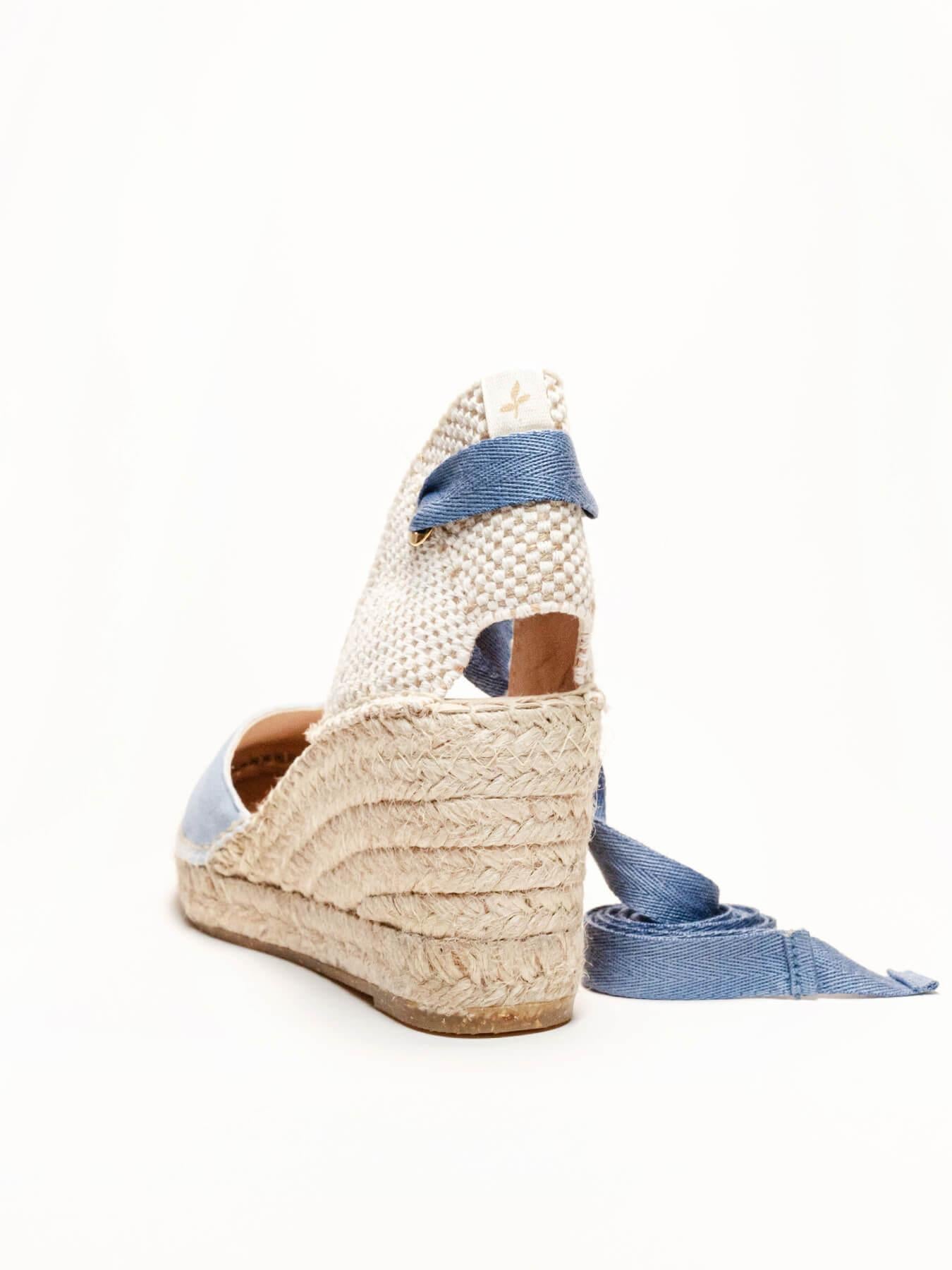 Sandália Romero Anabela 7 cm Camurça Azul Claro