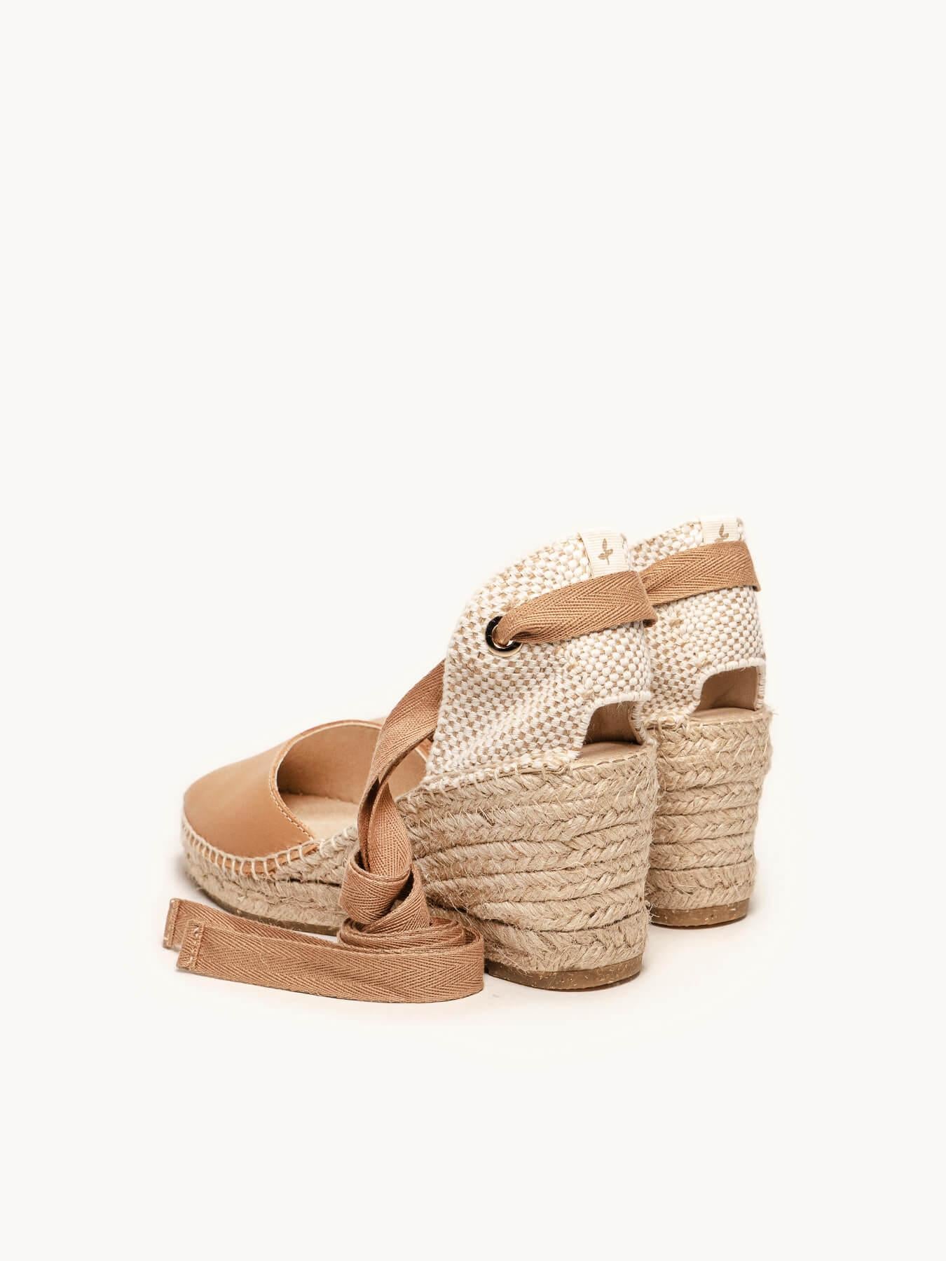 Sandália Romero Anabela 7 cm Napa Marrom Claro