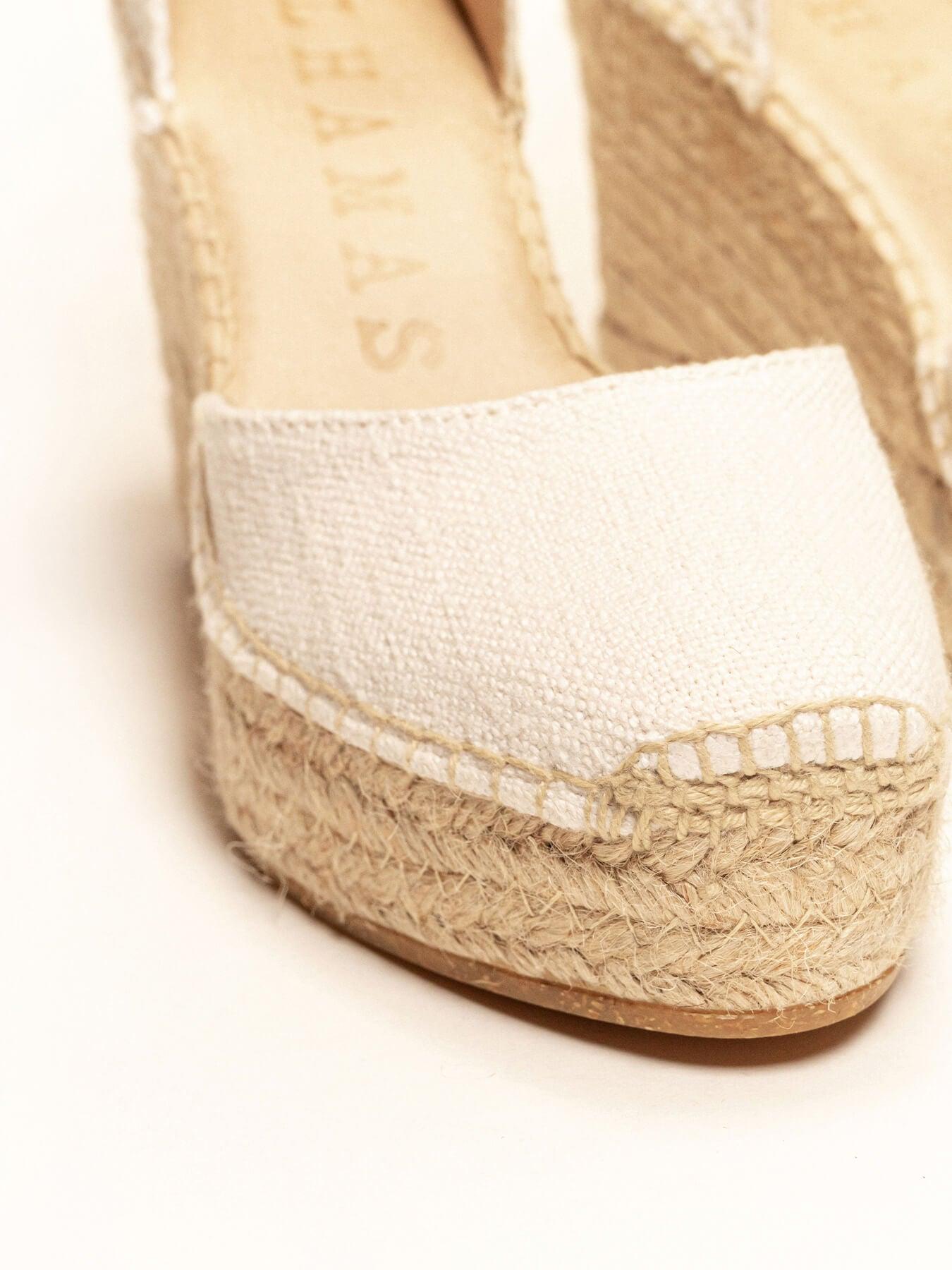 Sandália Anabela Alta Dalia Linho Branca