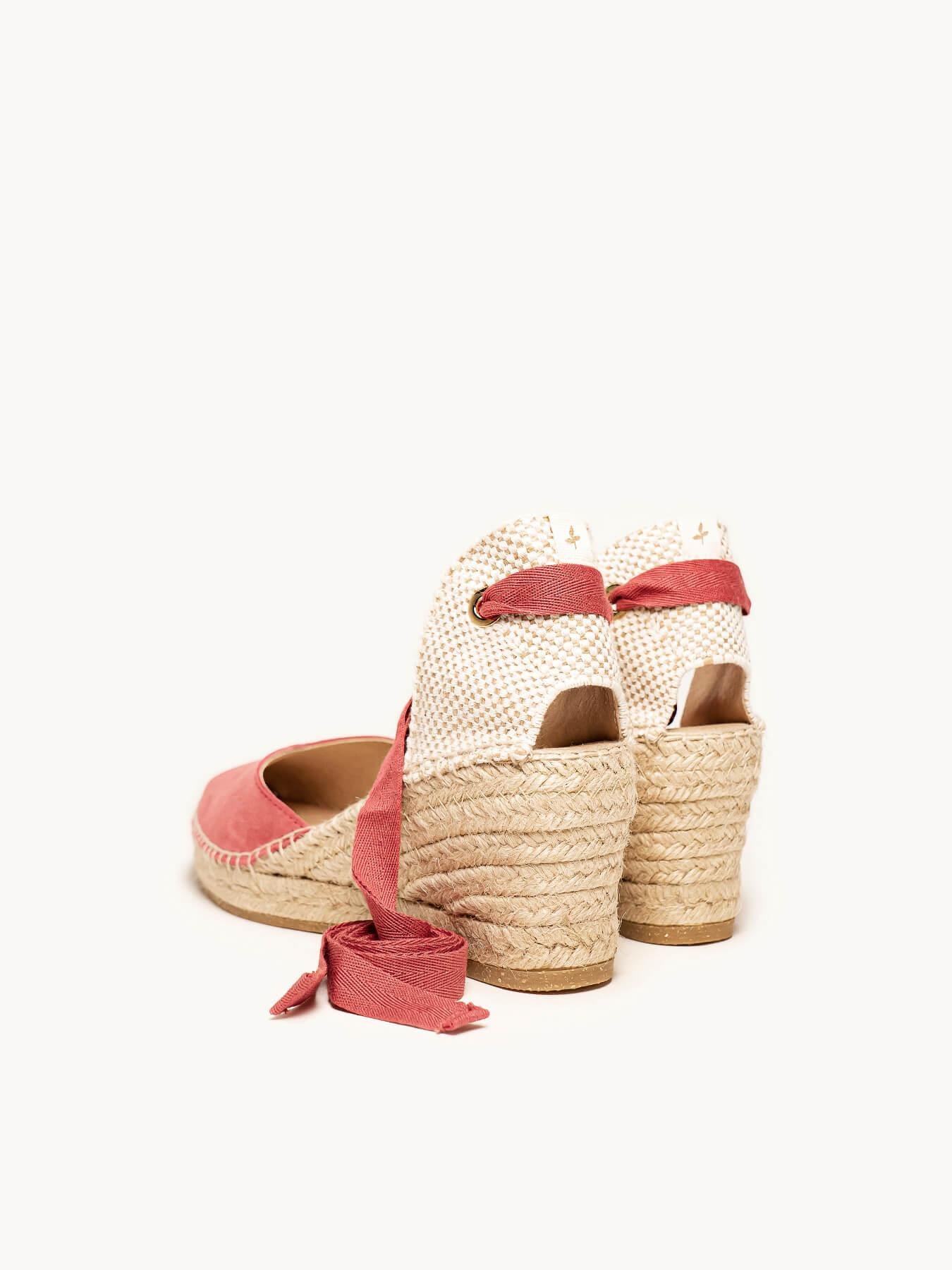 Sandália Romero Anabela 7 cm Camurça Rosa Escuro