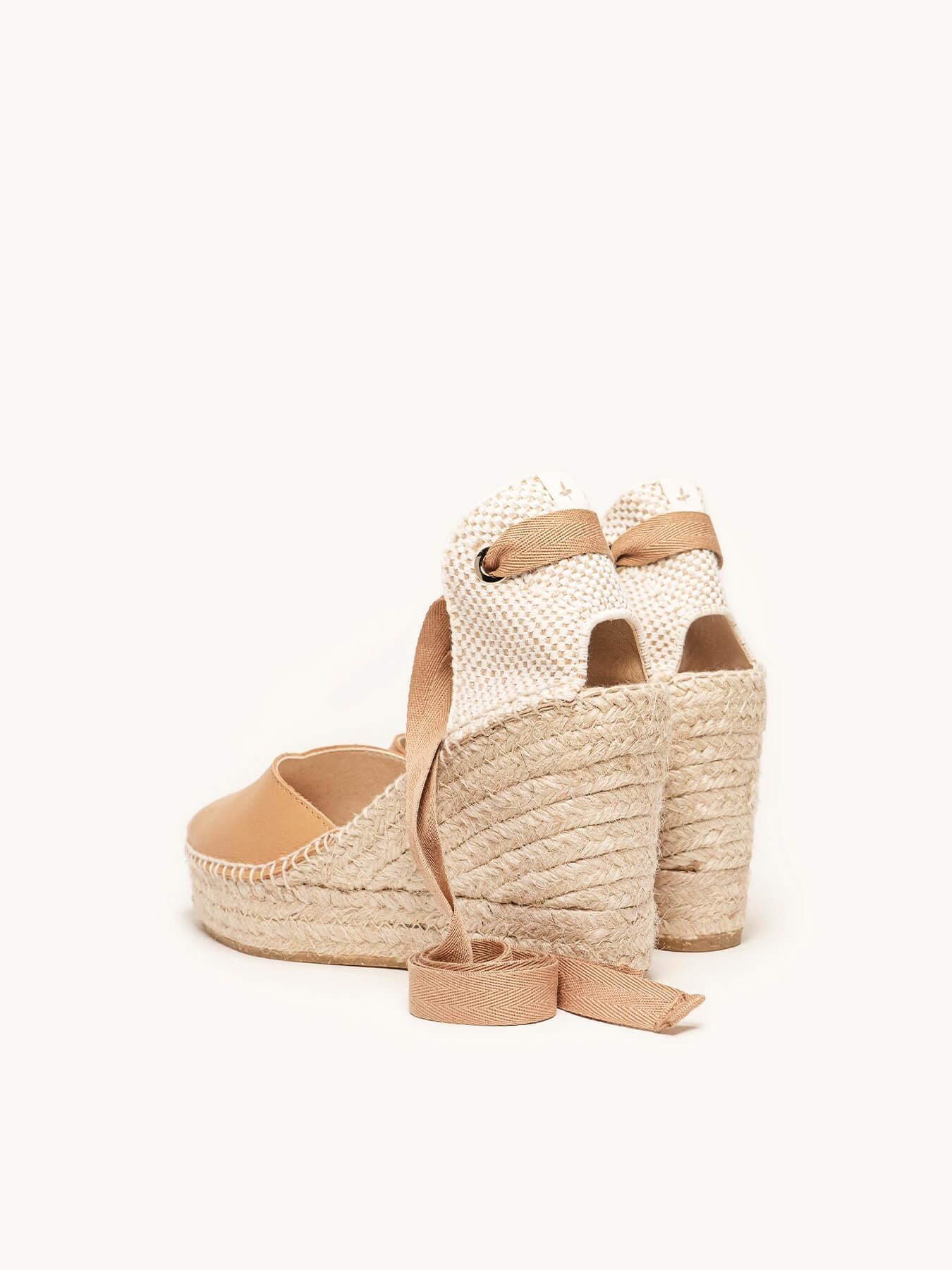 Sandália Romero Anabela 10 cm Napa Marrom Claro