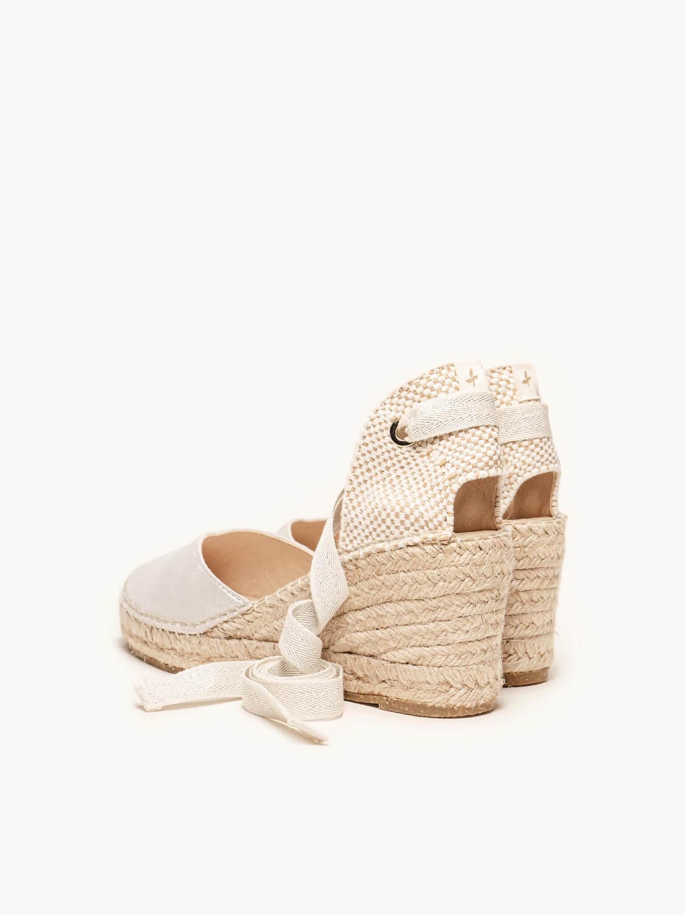 Sandália Romero Anabela 7 cm Camurça Prateado