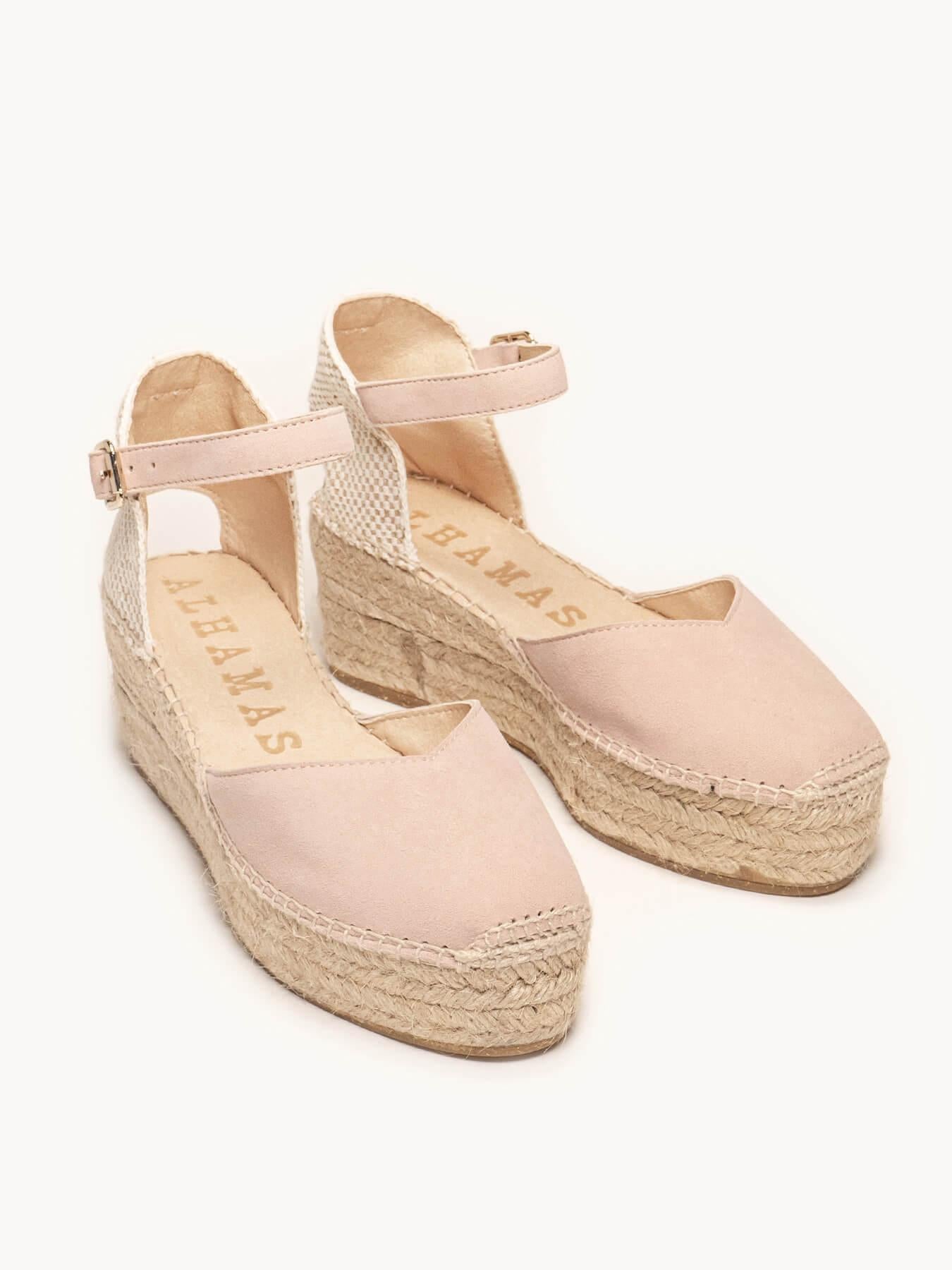 Sandália Jara Anabela 6 cm Camurça Rosa Claro