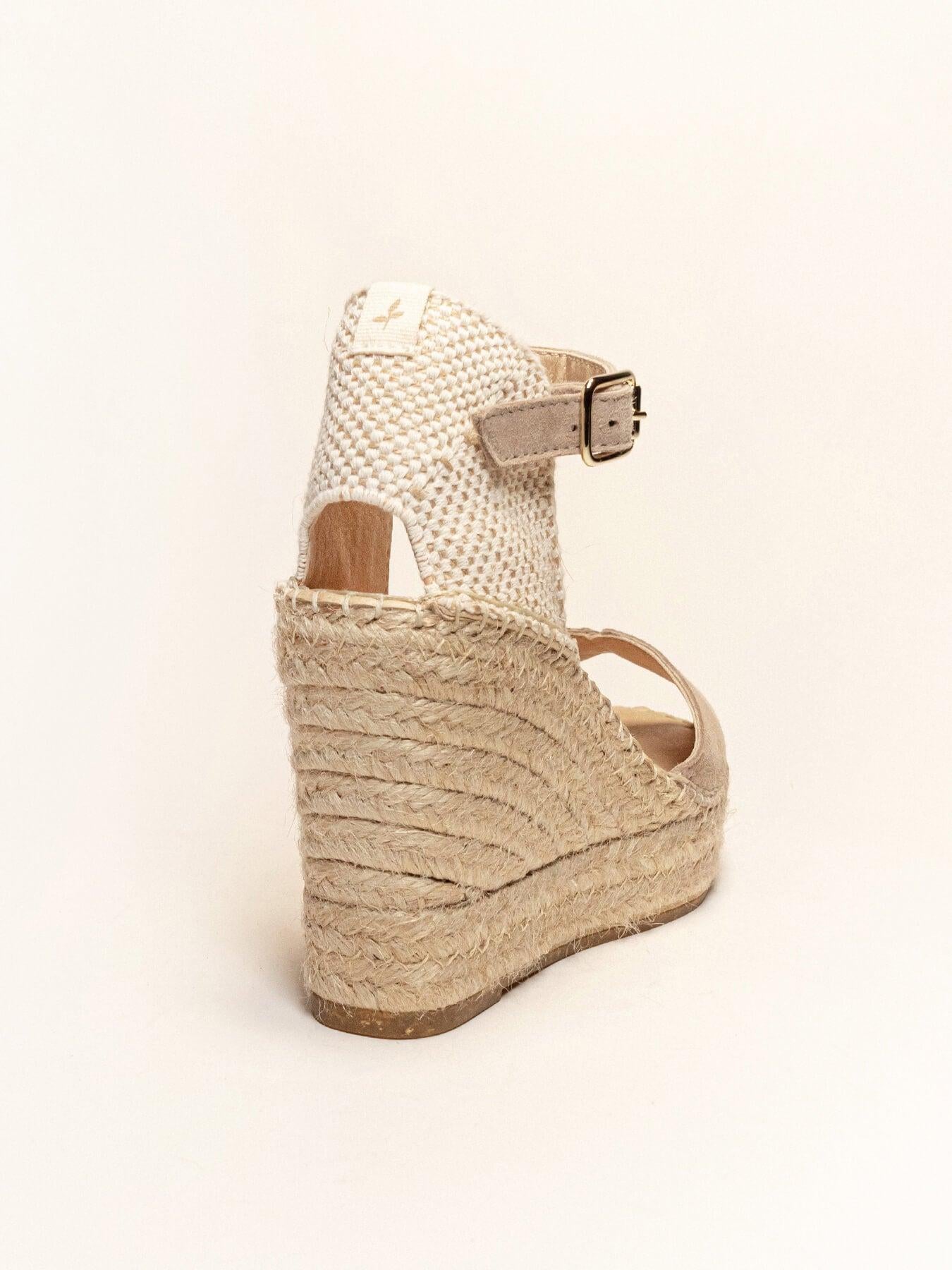 Sandália Anabela Alta Alelí Camurça Pedra