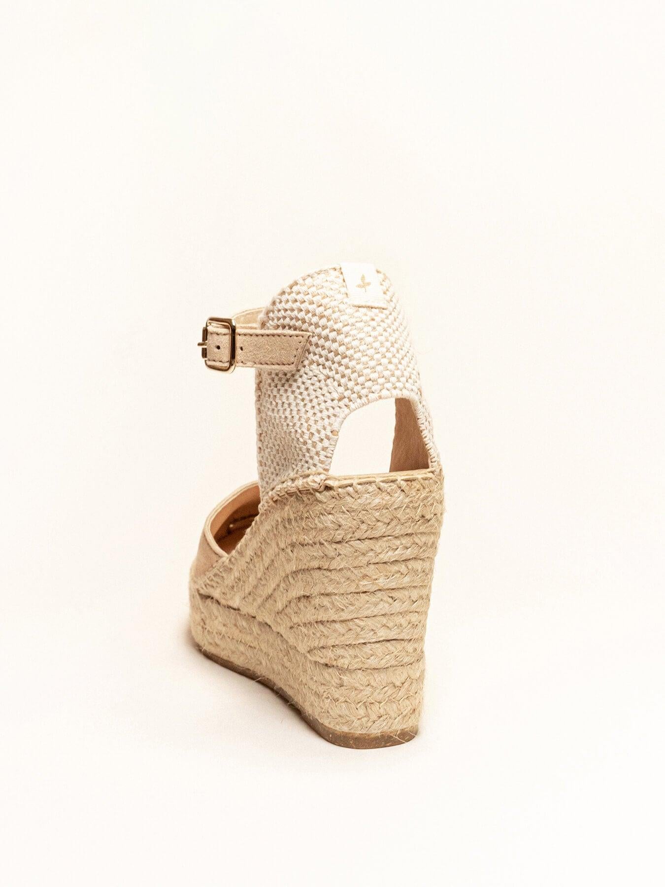 Sandália Jara Anabela 10 cm Camurça Areia