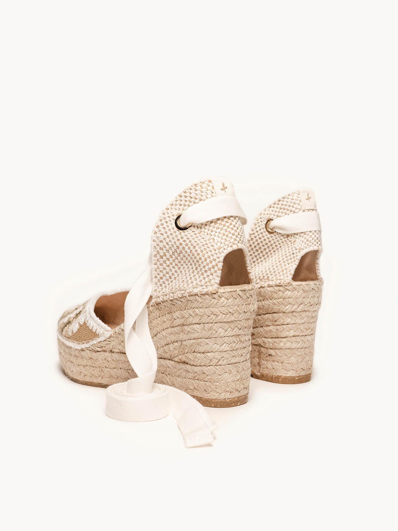 Sandália Romero Anabela 8 cm Crochê Branco