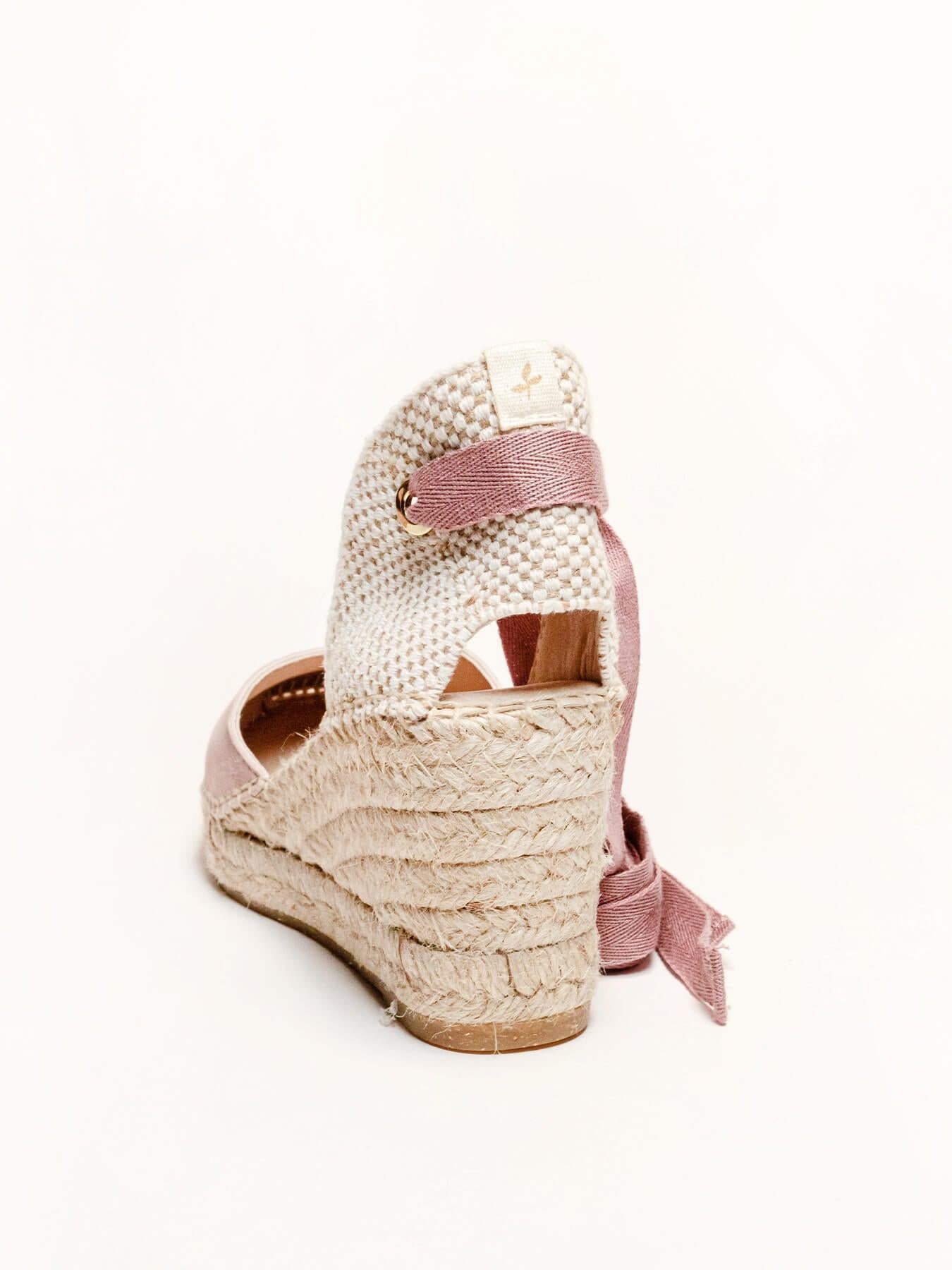 Sandália Romero Anabela 7 cm Camurça Rosa Claro