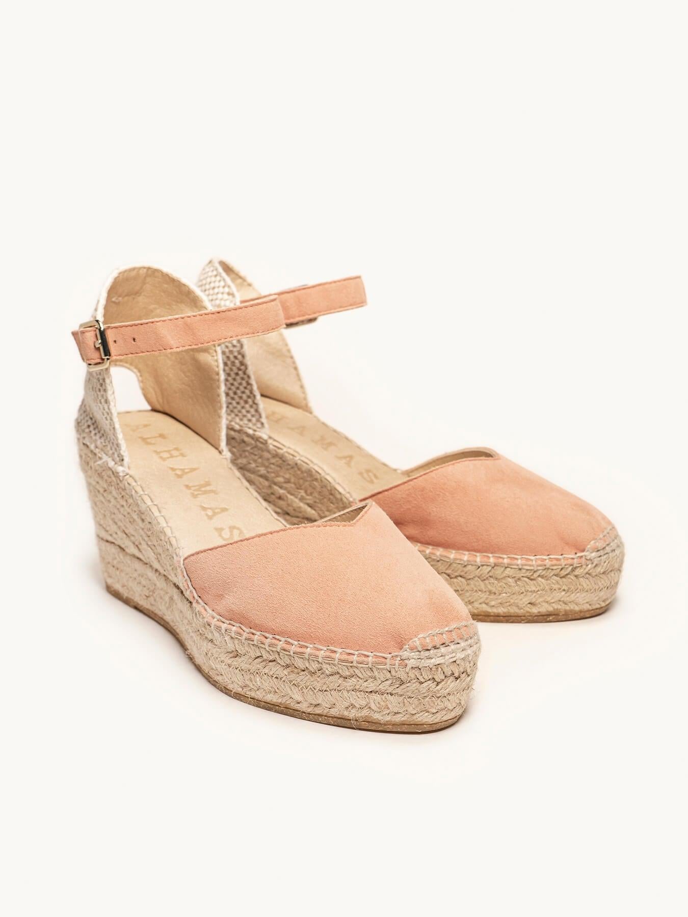 Sandália Anabela Média Plataforma Jara Camurça Laranja Claro