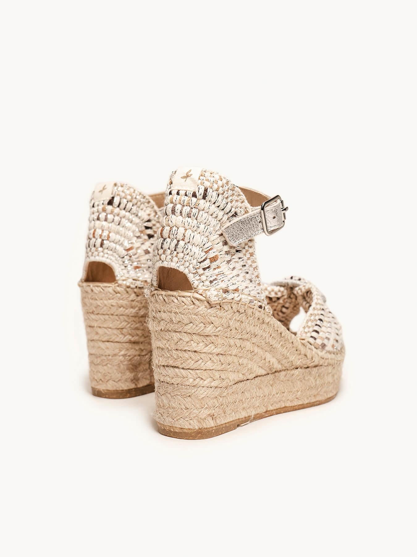 Sandália Amapola Anabela 8 cm Trançado Cru