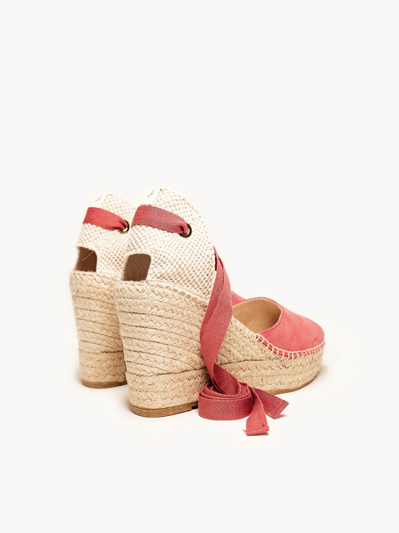 Sandália Romero Anabela 10 cm Camurça Rosa Escuro