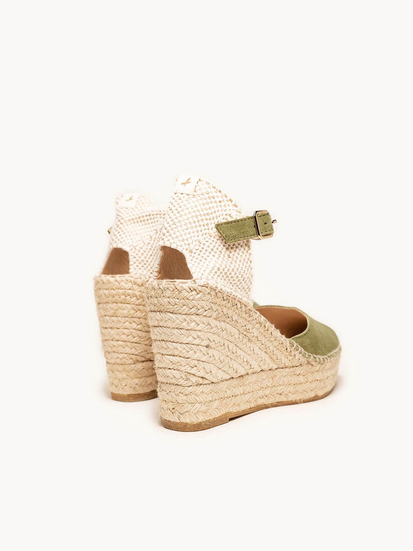 Sandália Jara Anabela 10 cm Camurça Verde Cáqui