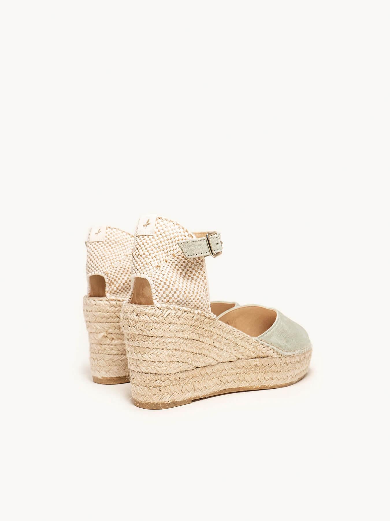 Sandália Jara Anabela 8 cm Camurça Verde Claro