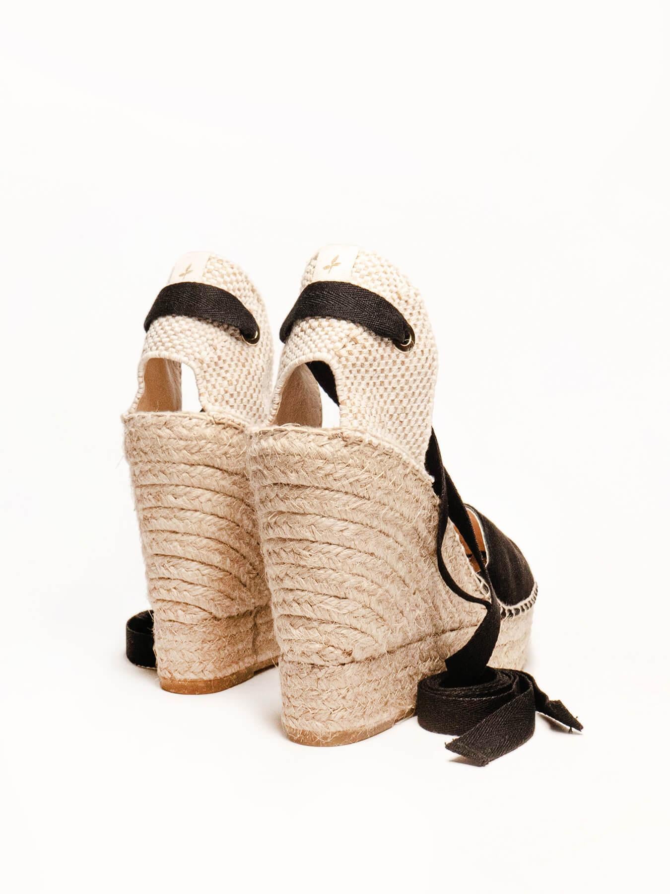 Sandália Romero Anabela 12 cm Camurça Preto