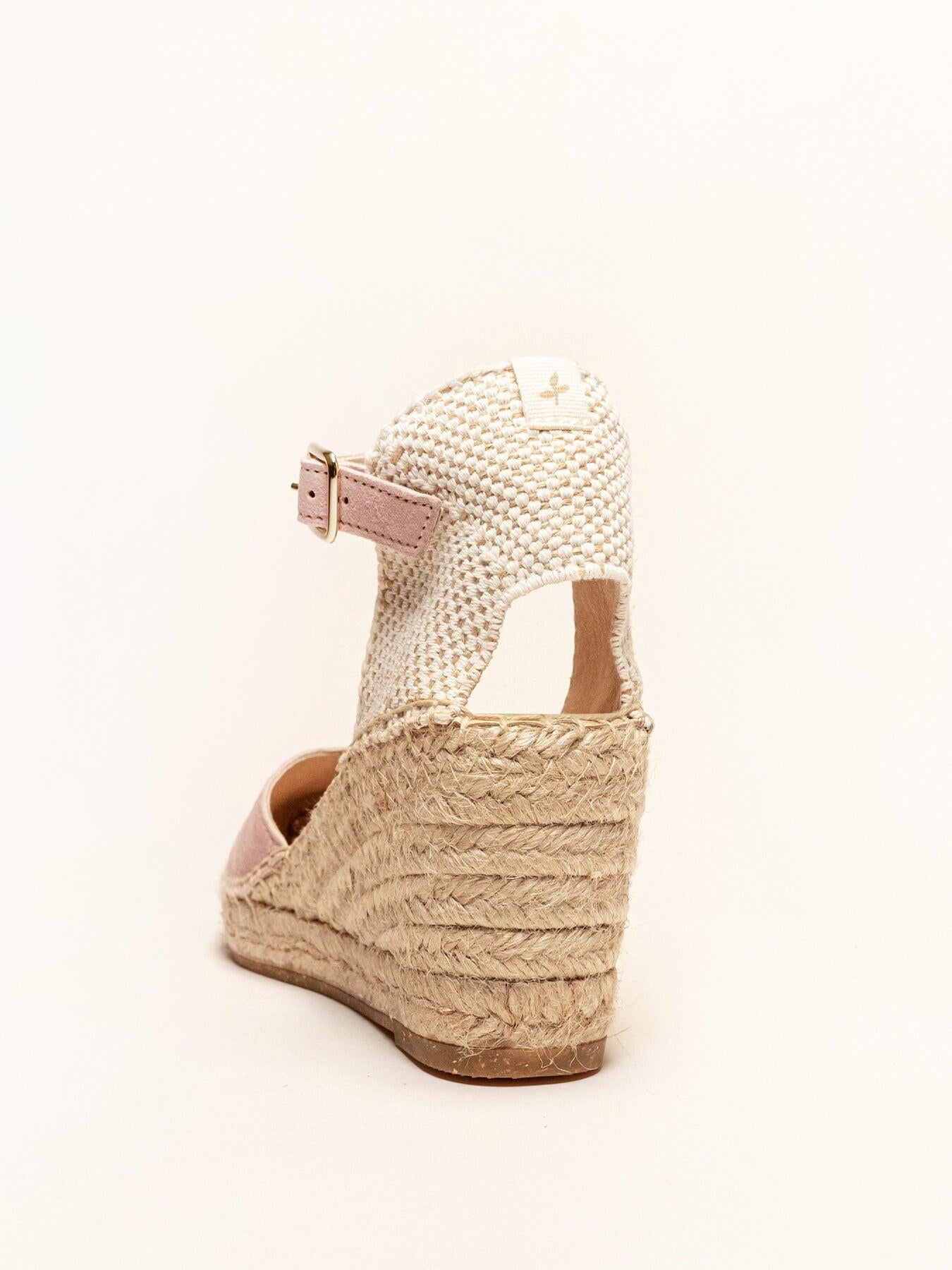 Sandália Anabela Média Jara Camurça Rosa Clara